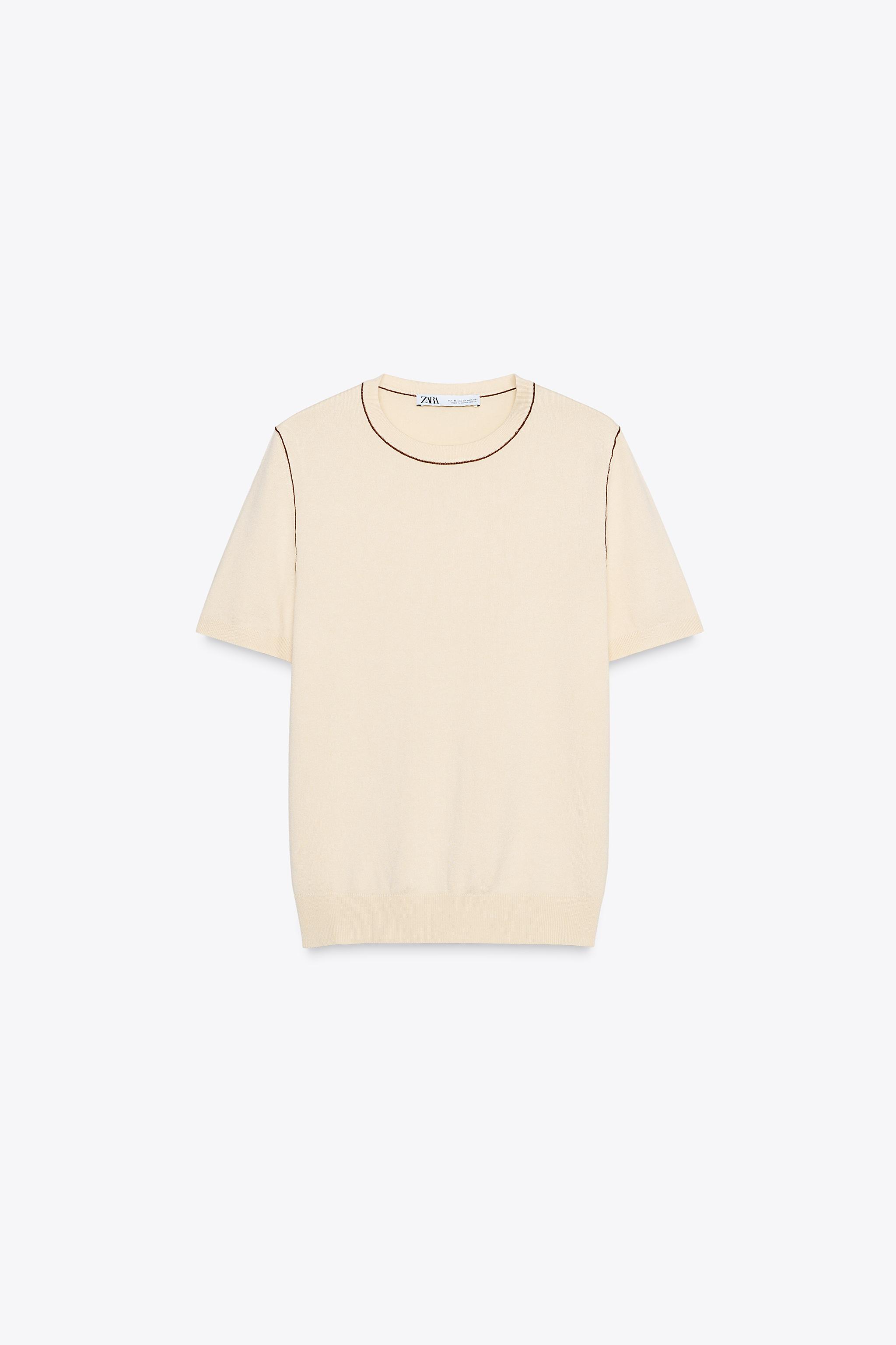 TRIMMED SHORT SLEEVE KNIT TOP