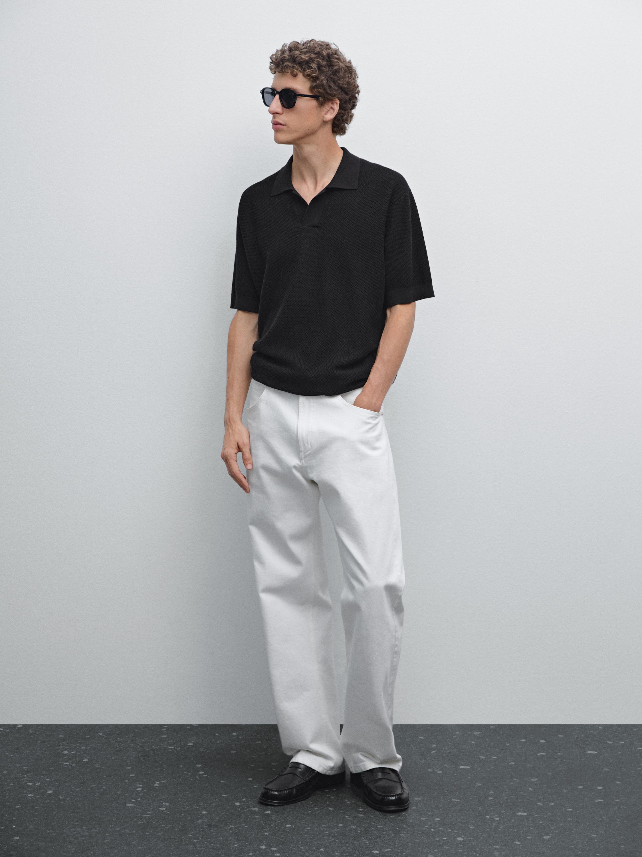 Textured knit short sleeve polo shirt