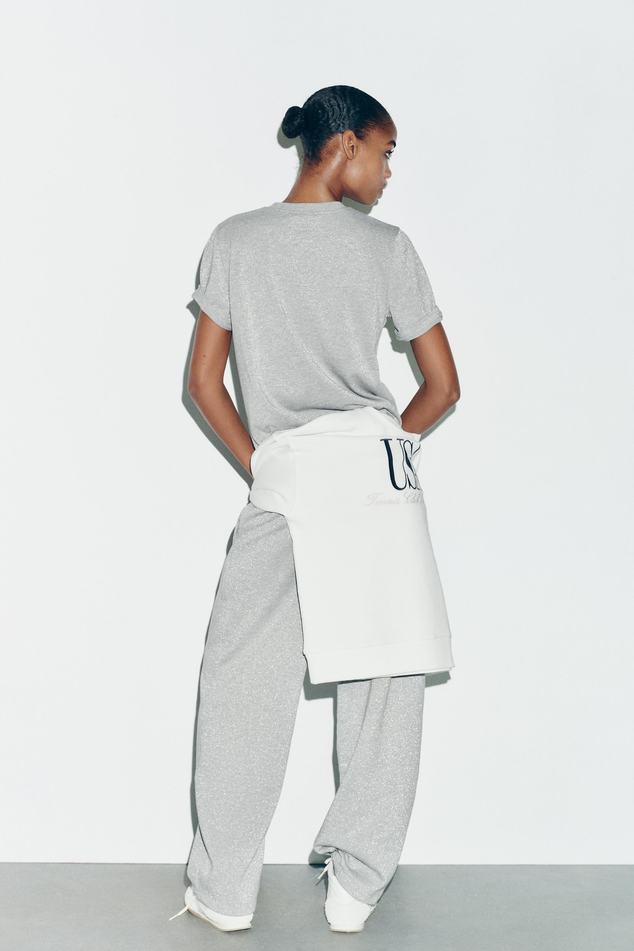 METALLIC THREAD TEXT T-SHIRT