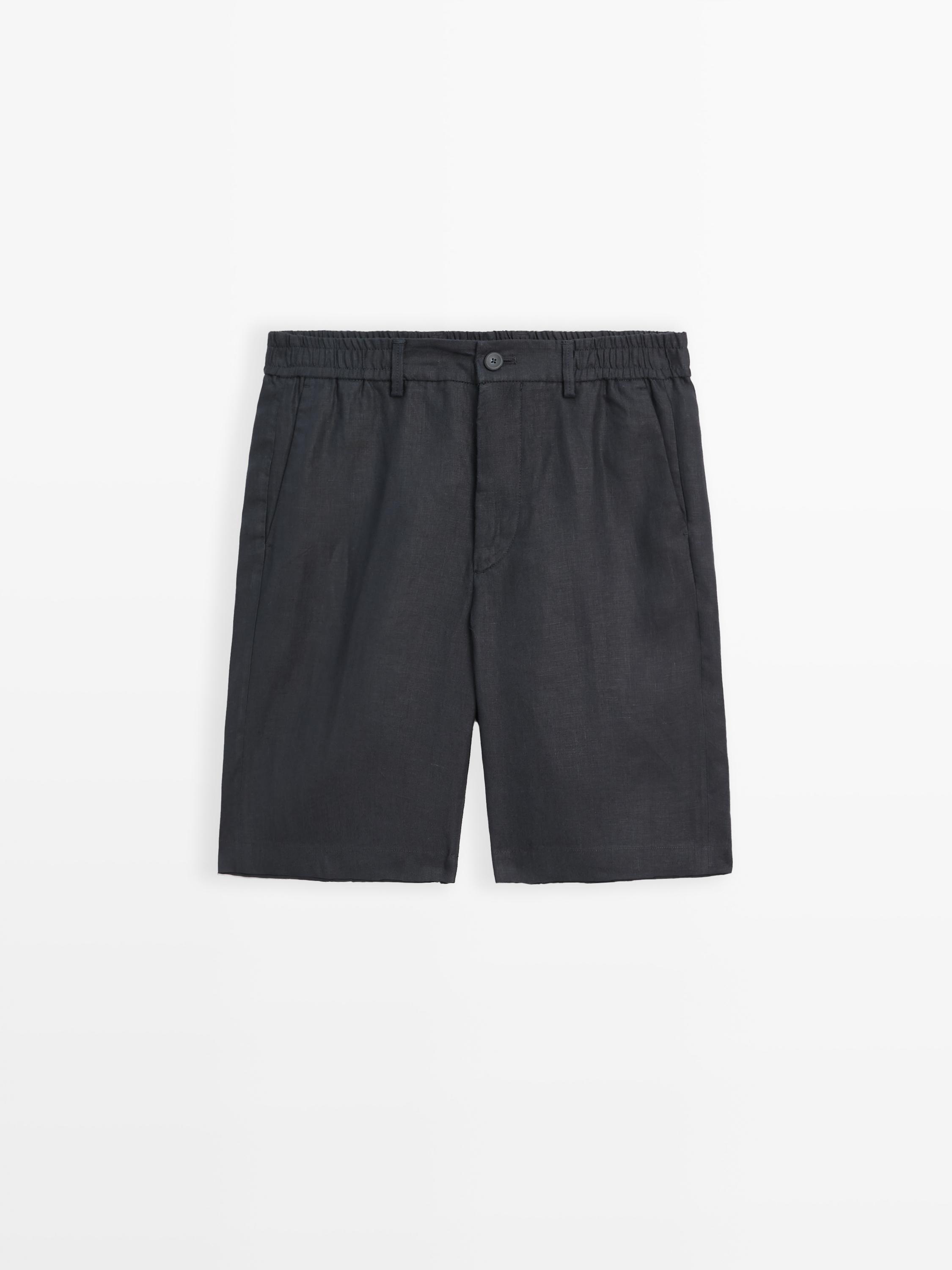 100% linen semi-jogger fit Bermuda shorts