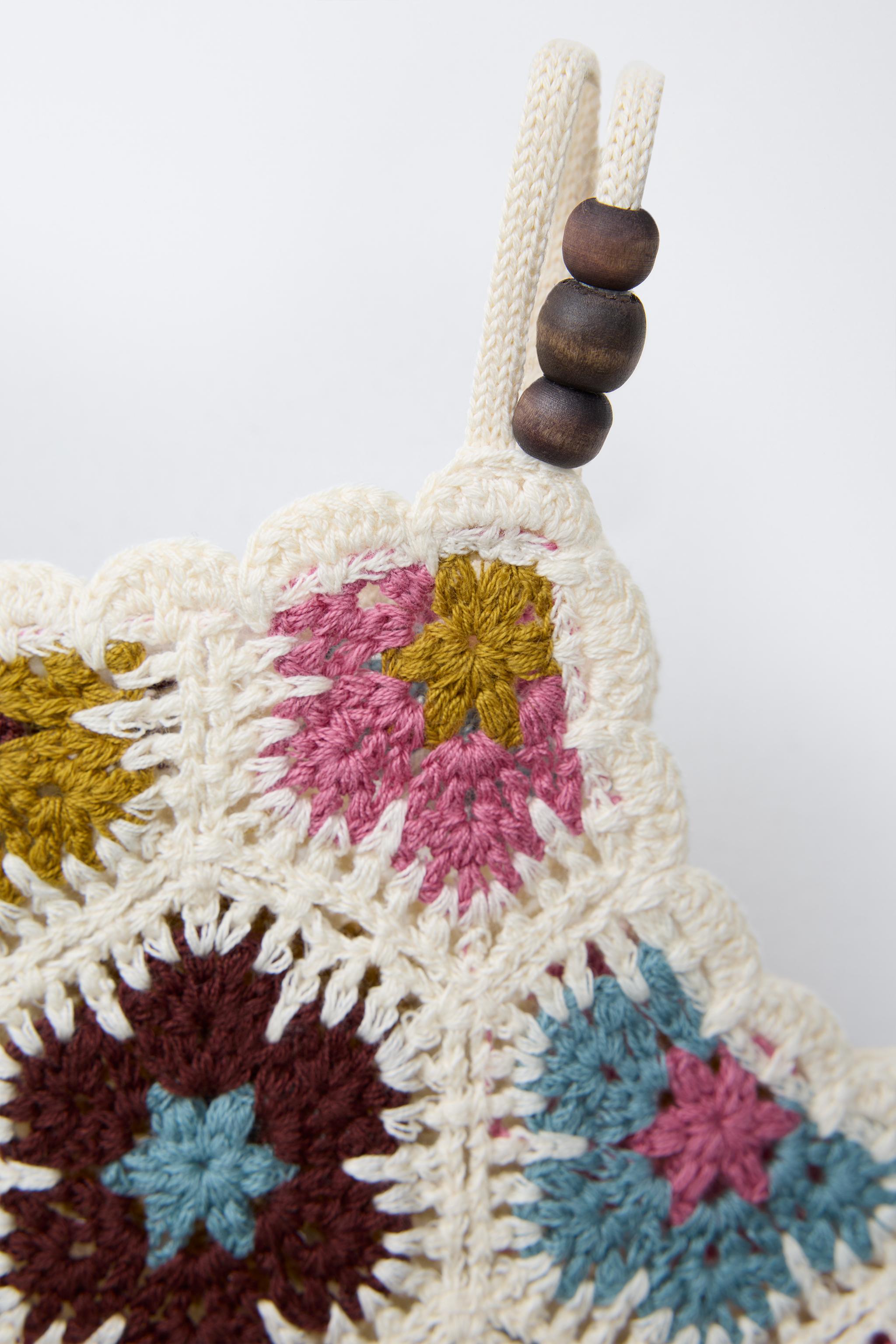 FLORAL AND BEADED CROCHET KNIT TOP