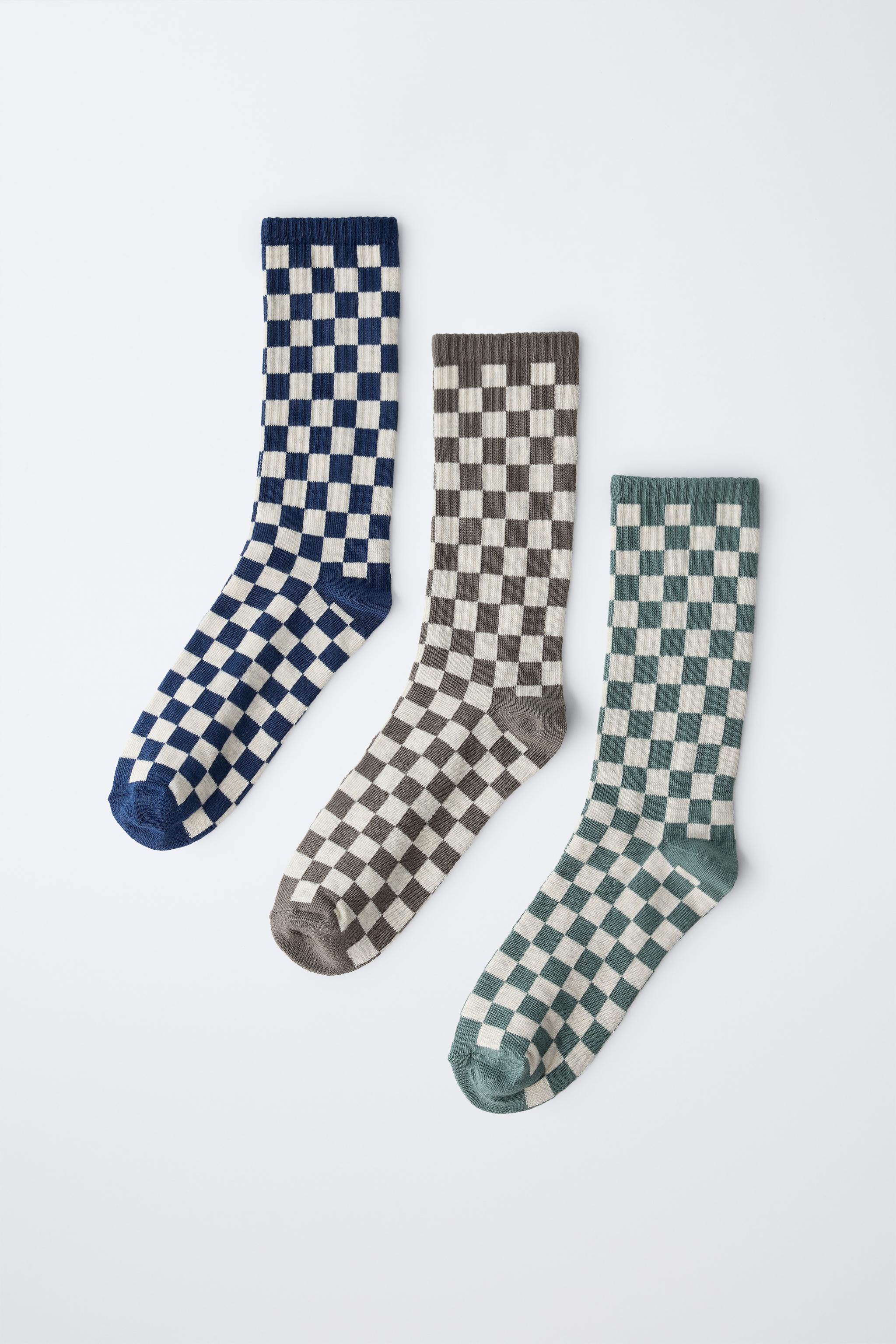 THREE-PACK OF CHECKERED LONG SOCKS
