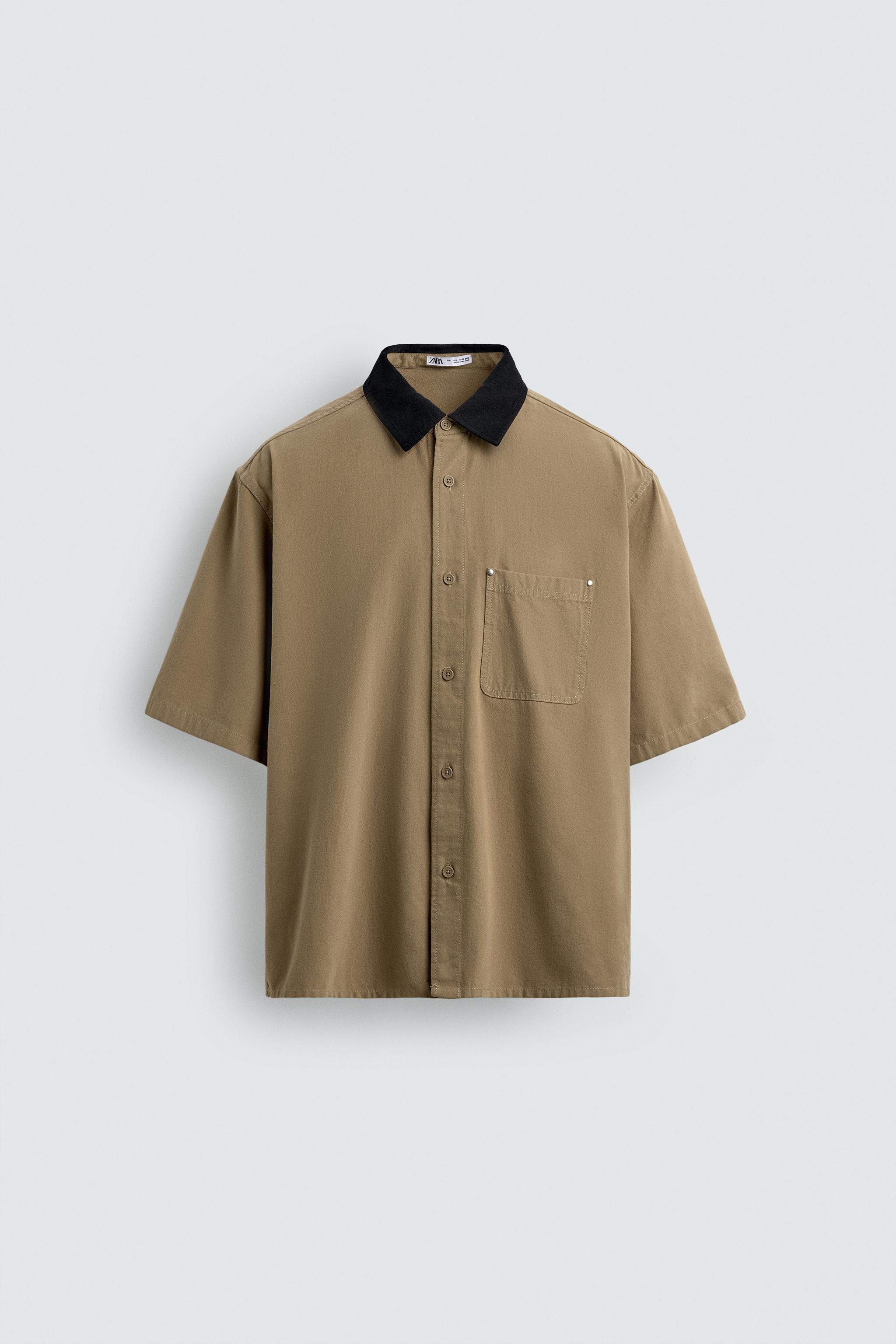 RELAXED FIT CONTRAST COLLAR SHIRT