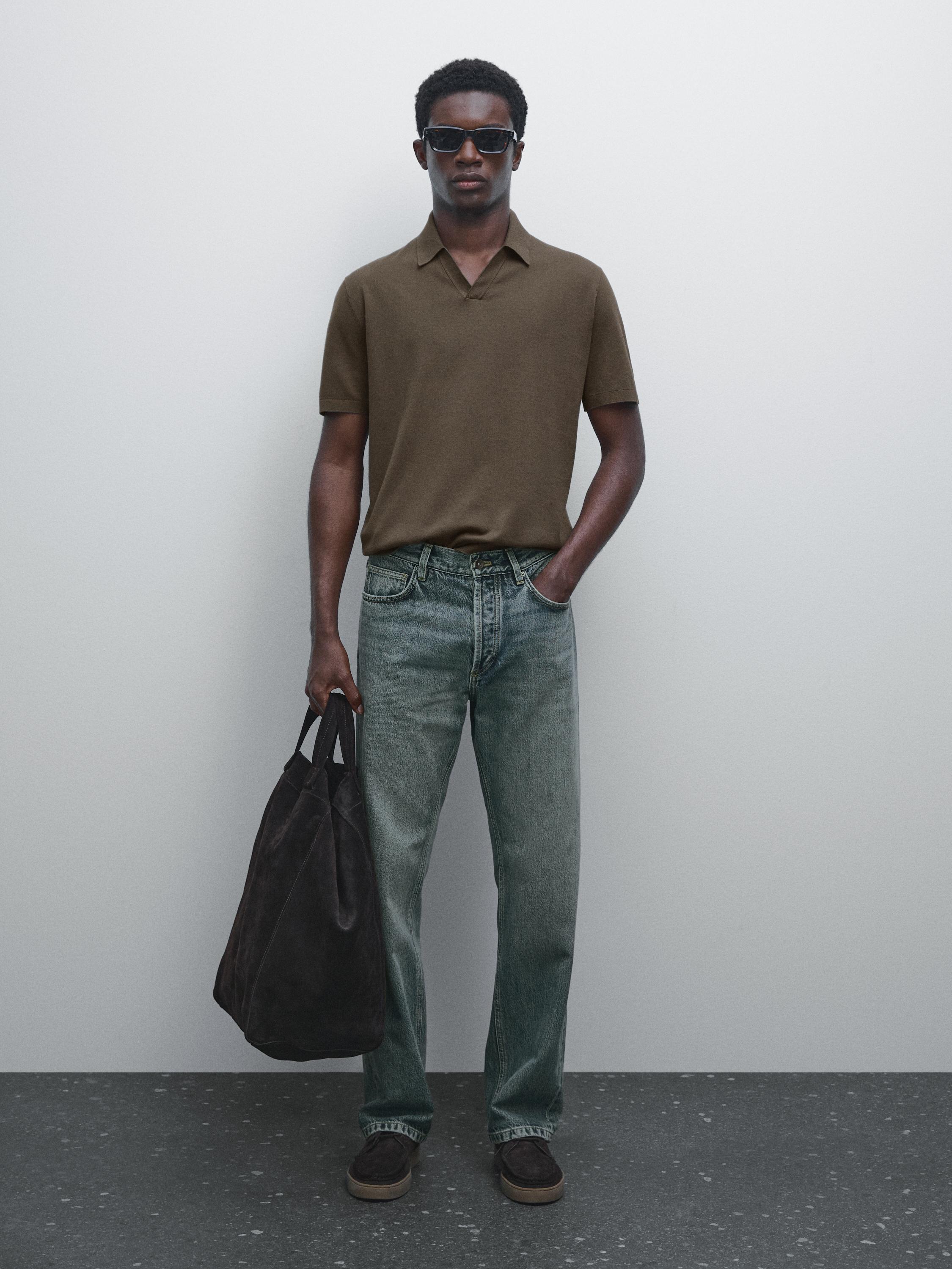 Short sleeve cotton knit polo shirt