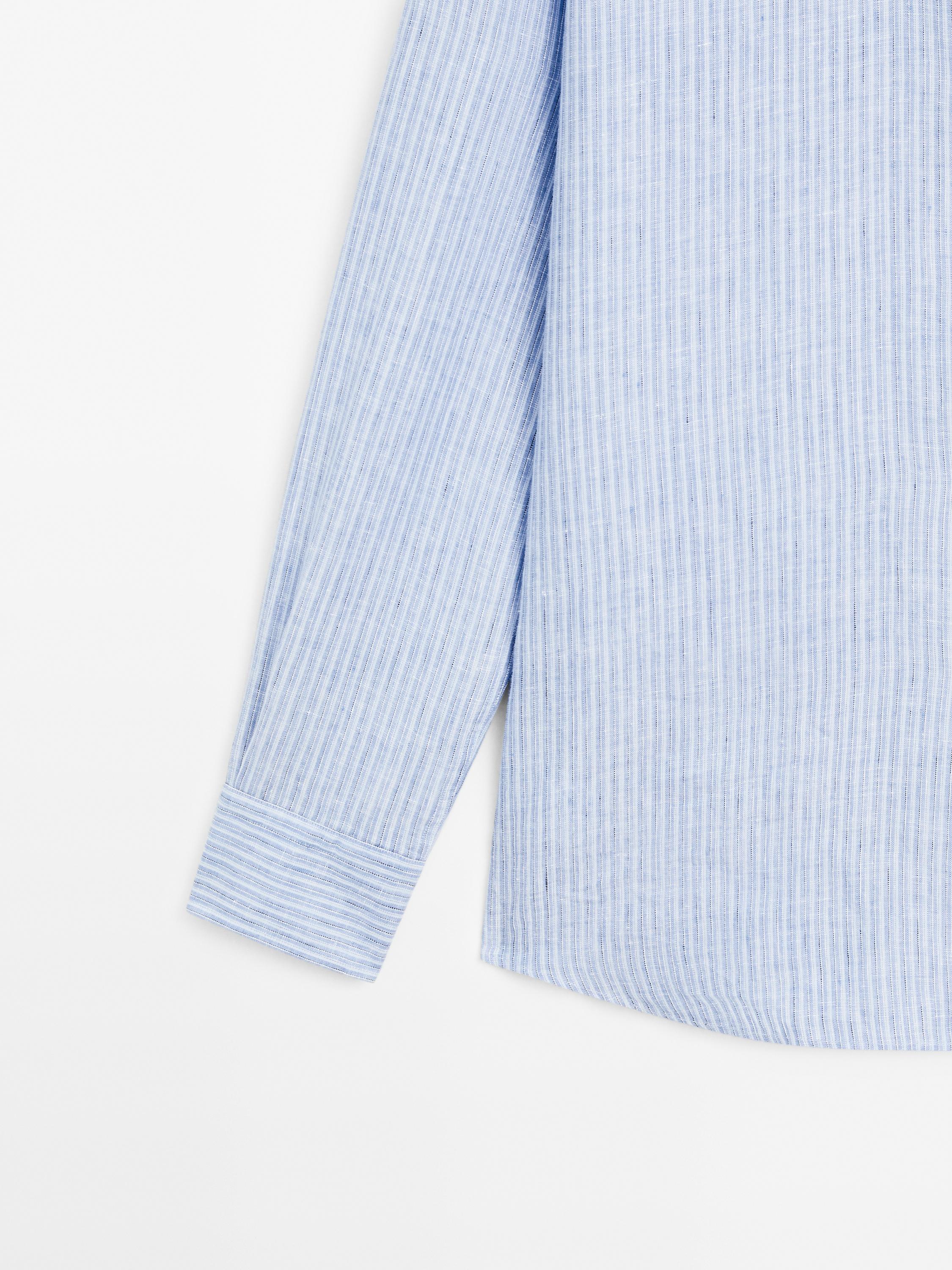 Regular fit striped 100% linen shirt