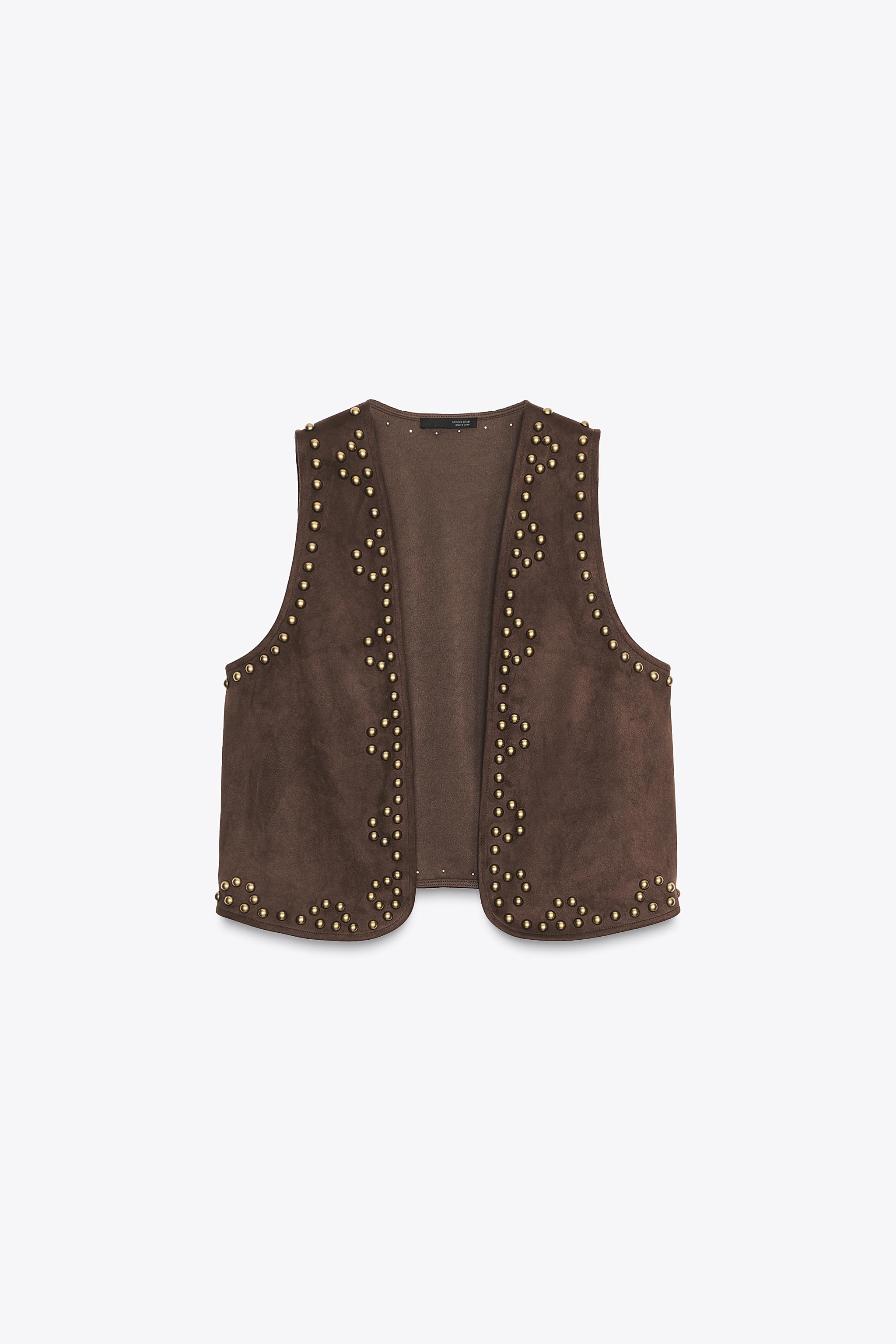 STUDDED FAUX SUEDE VEST