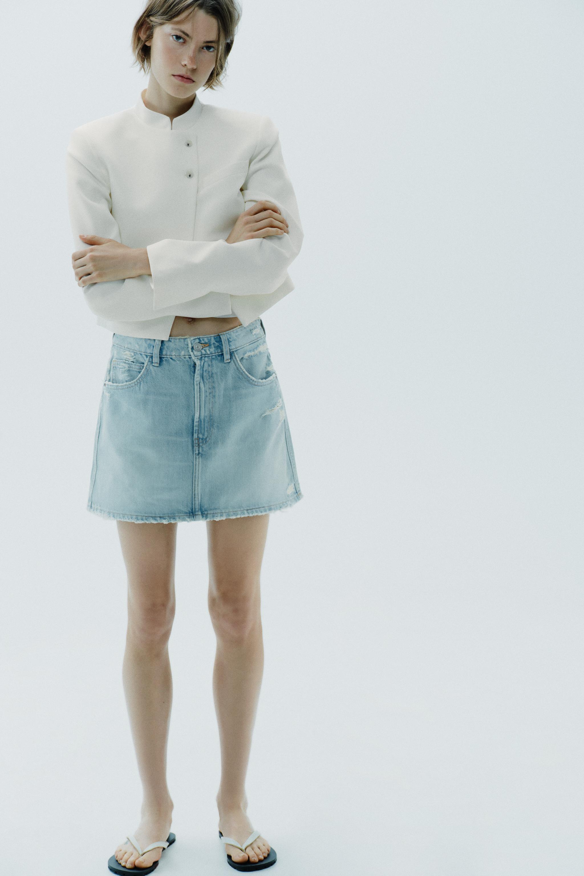 RIPPED TRF DENIM SKIRT
