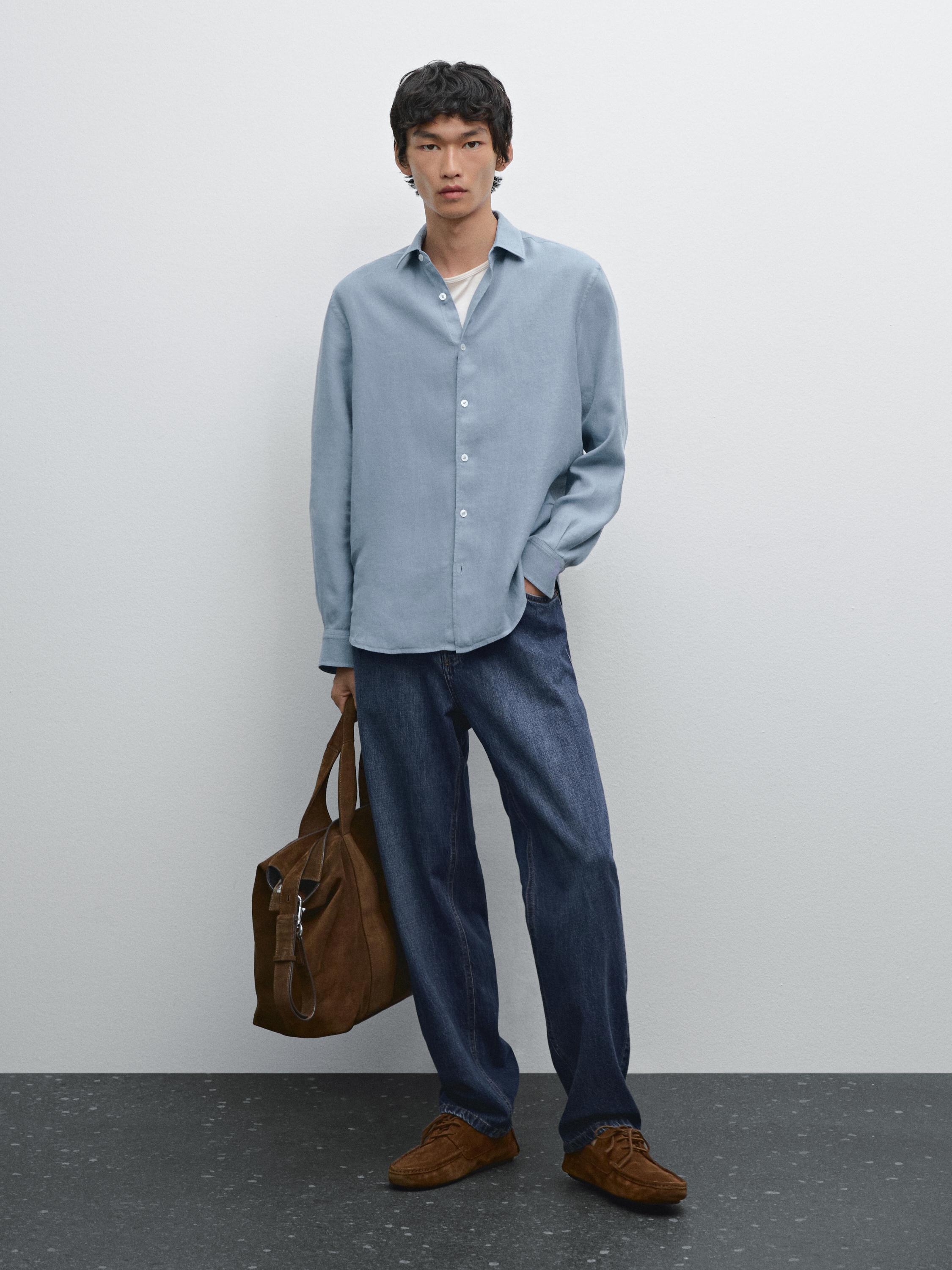 Slim fit linen blend shirt