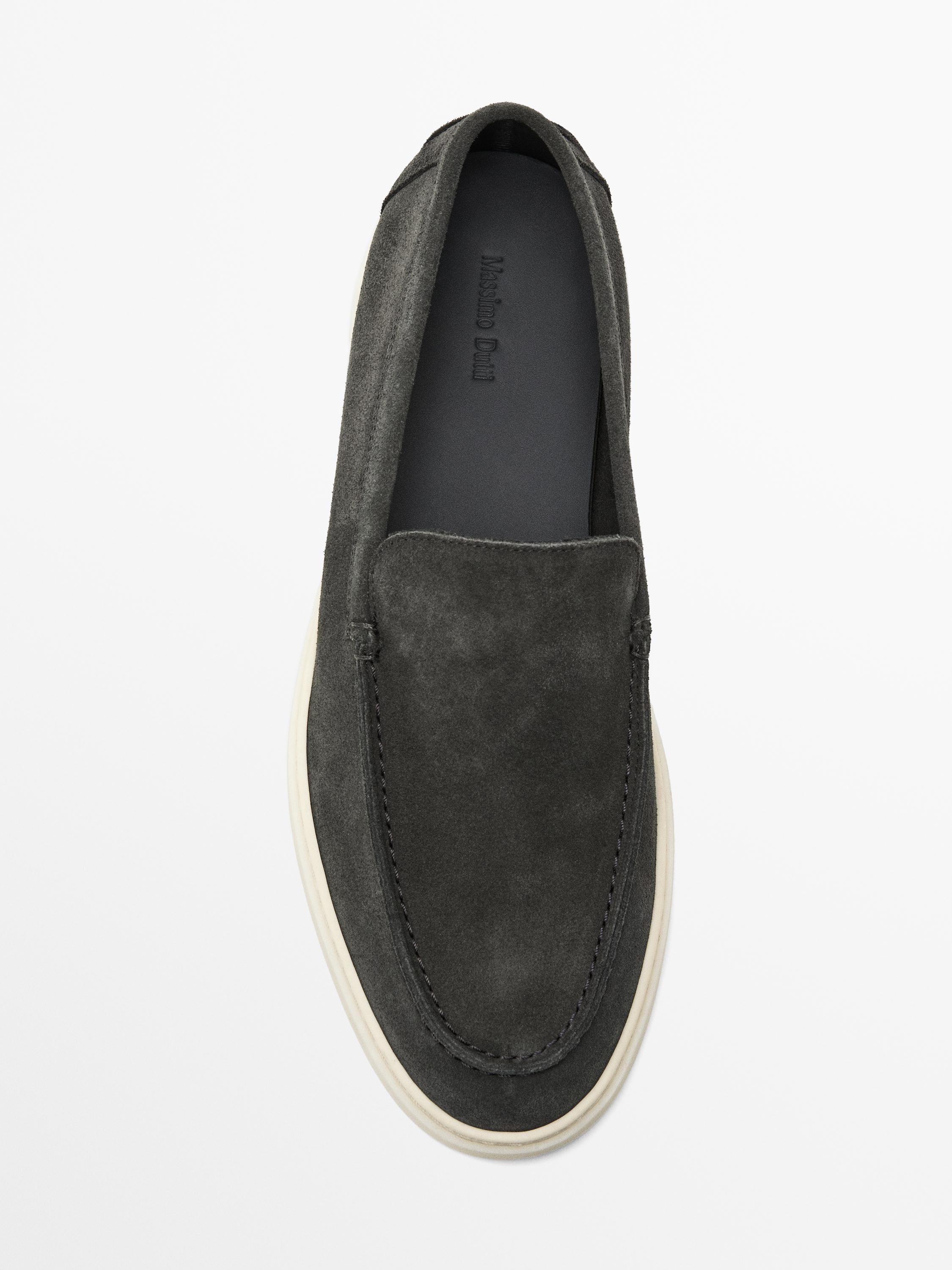Navy blue split suede loafers