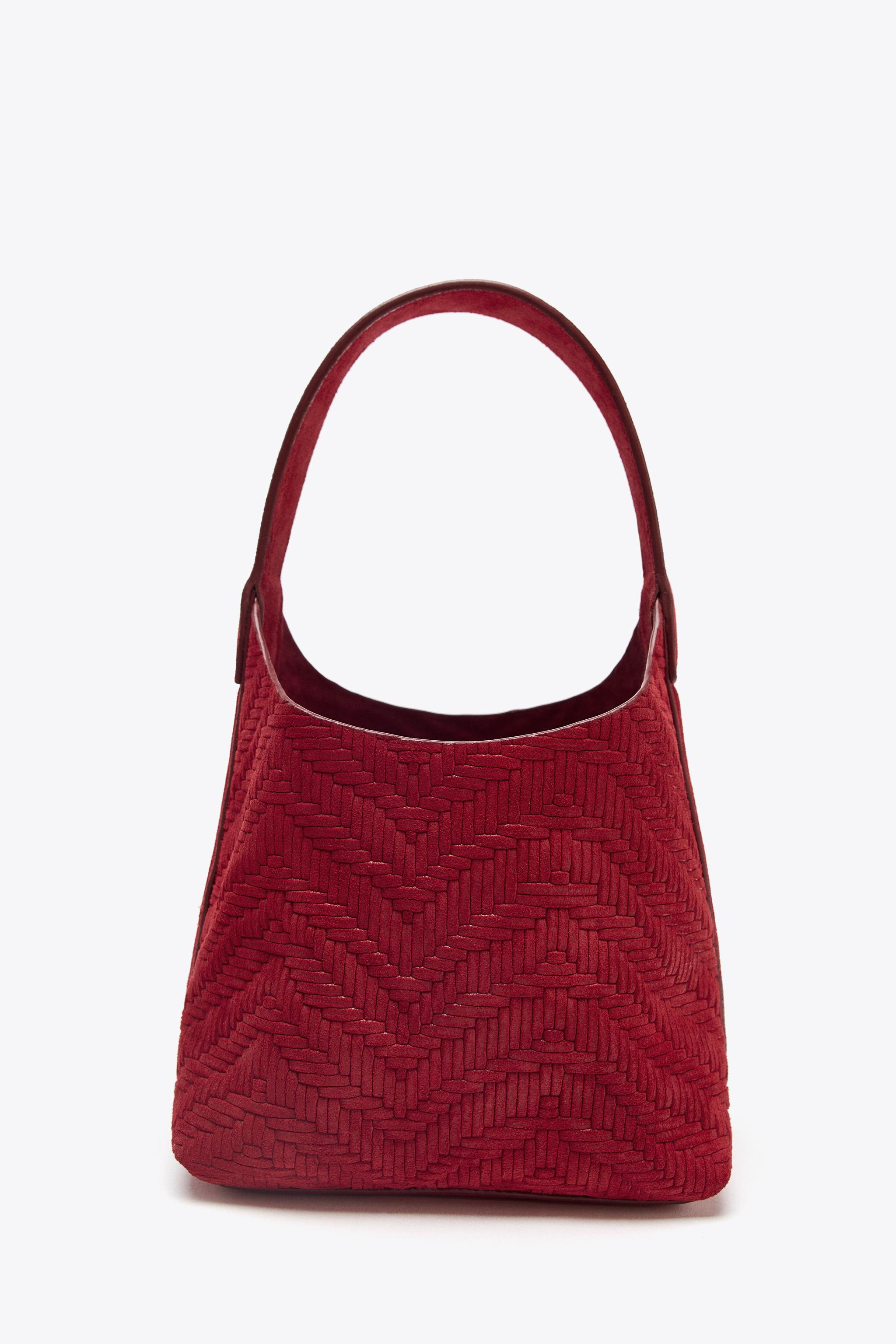 BRAIDED SPLIT LEATHER MINI BUCKET BAG