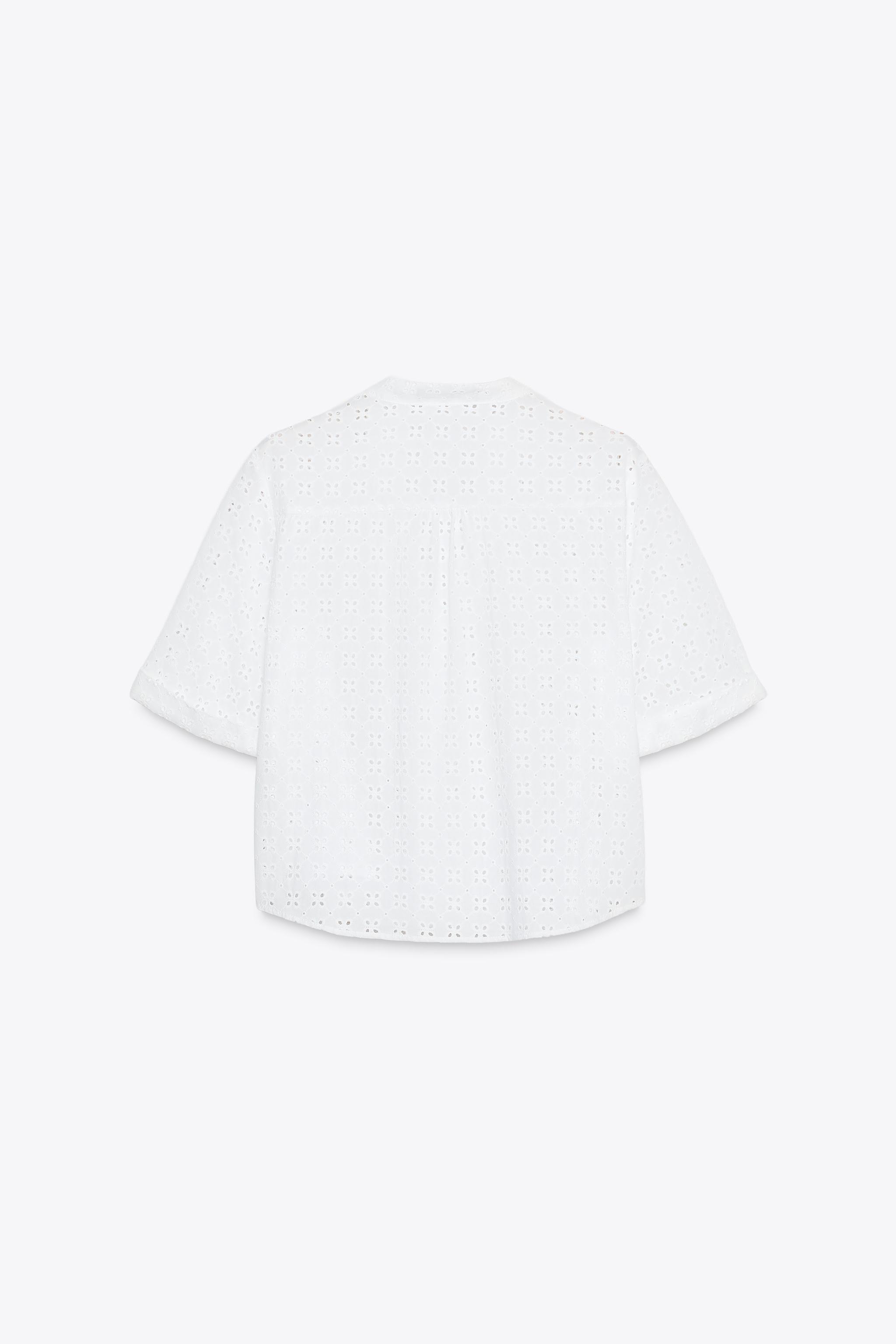 SHORT SLEEVE EYELET EMBROIDERED SHIRT