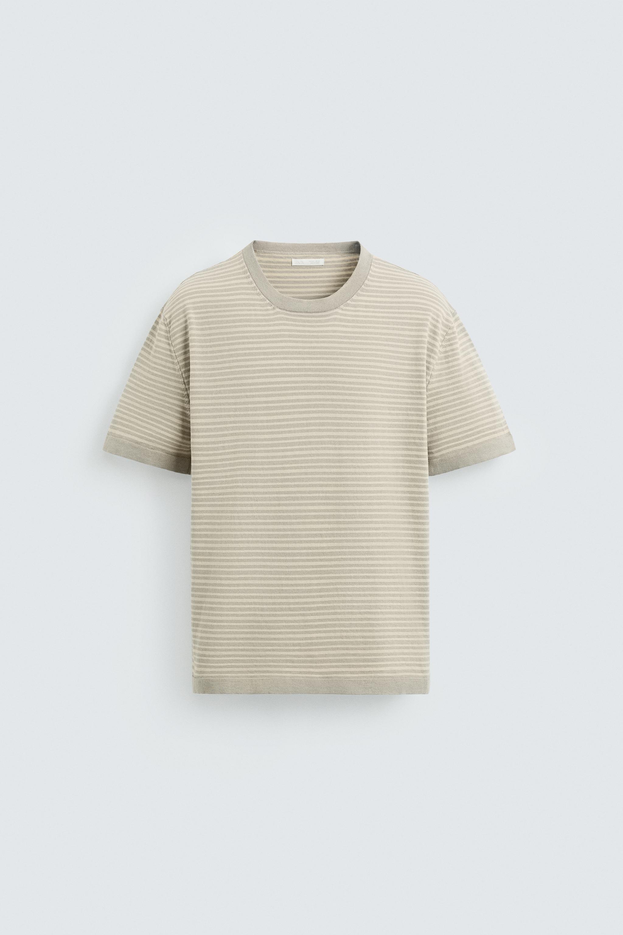 STRIPED COTTON LINEN KNIT T-SHIRT