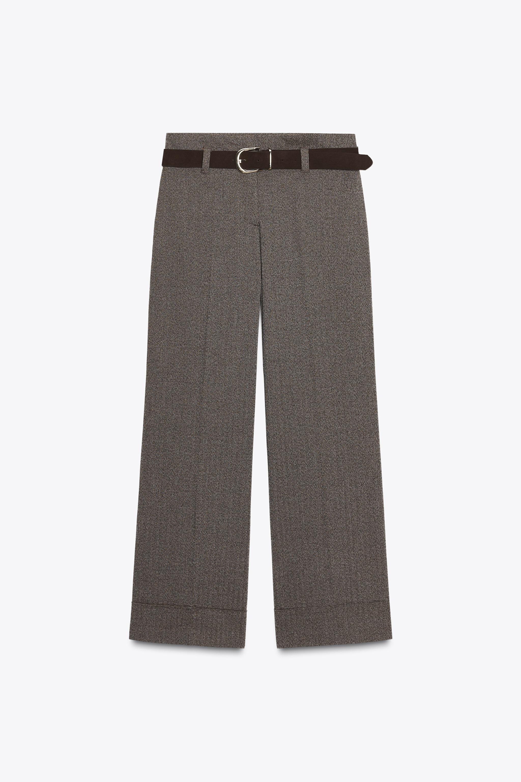 HERRINGBONE BELTED PANTS