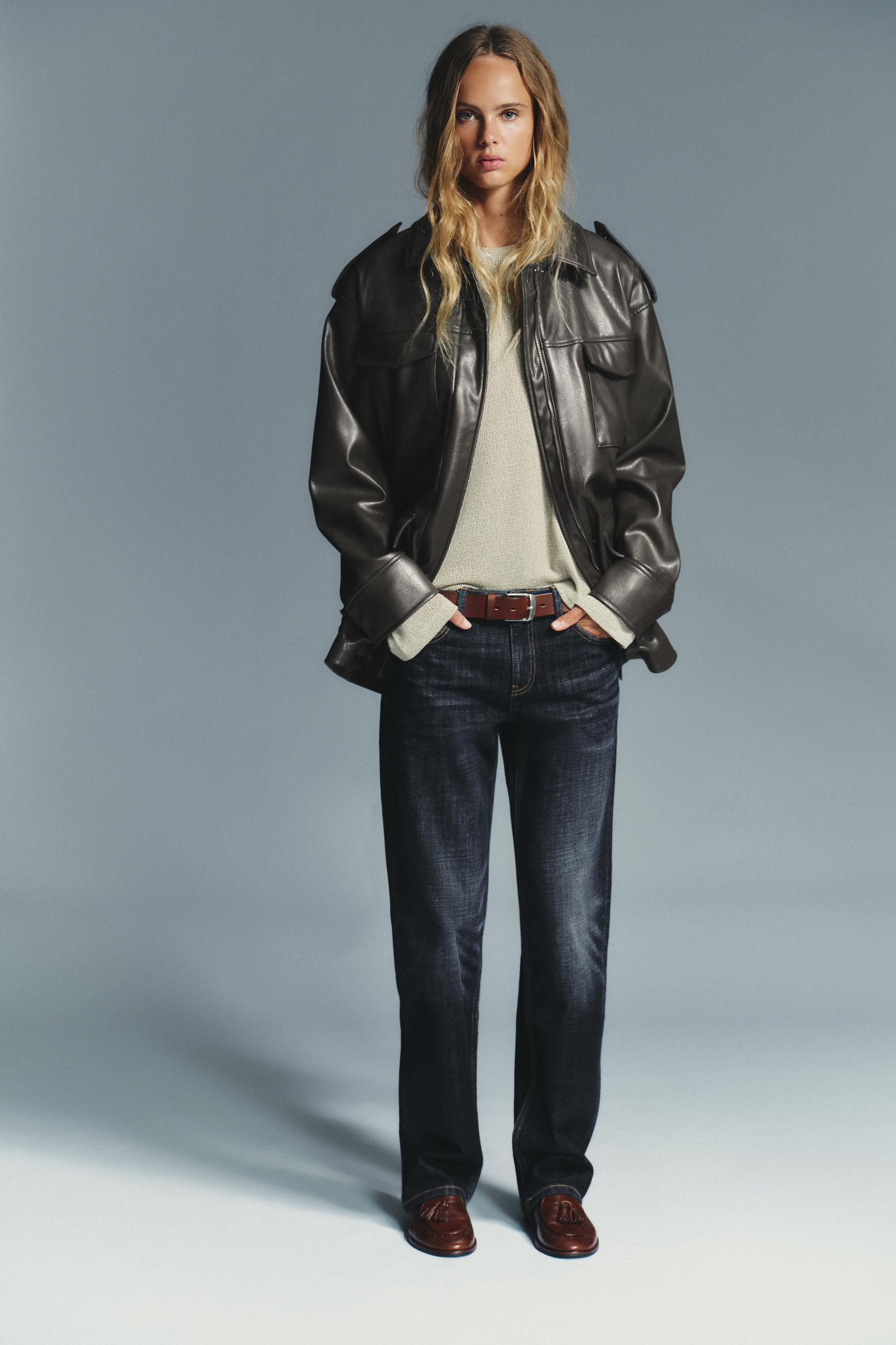 FAUX LEATHER POCKET JACKET