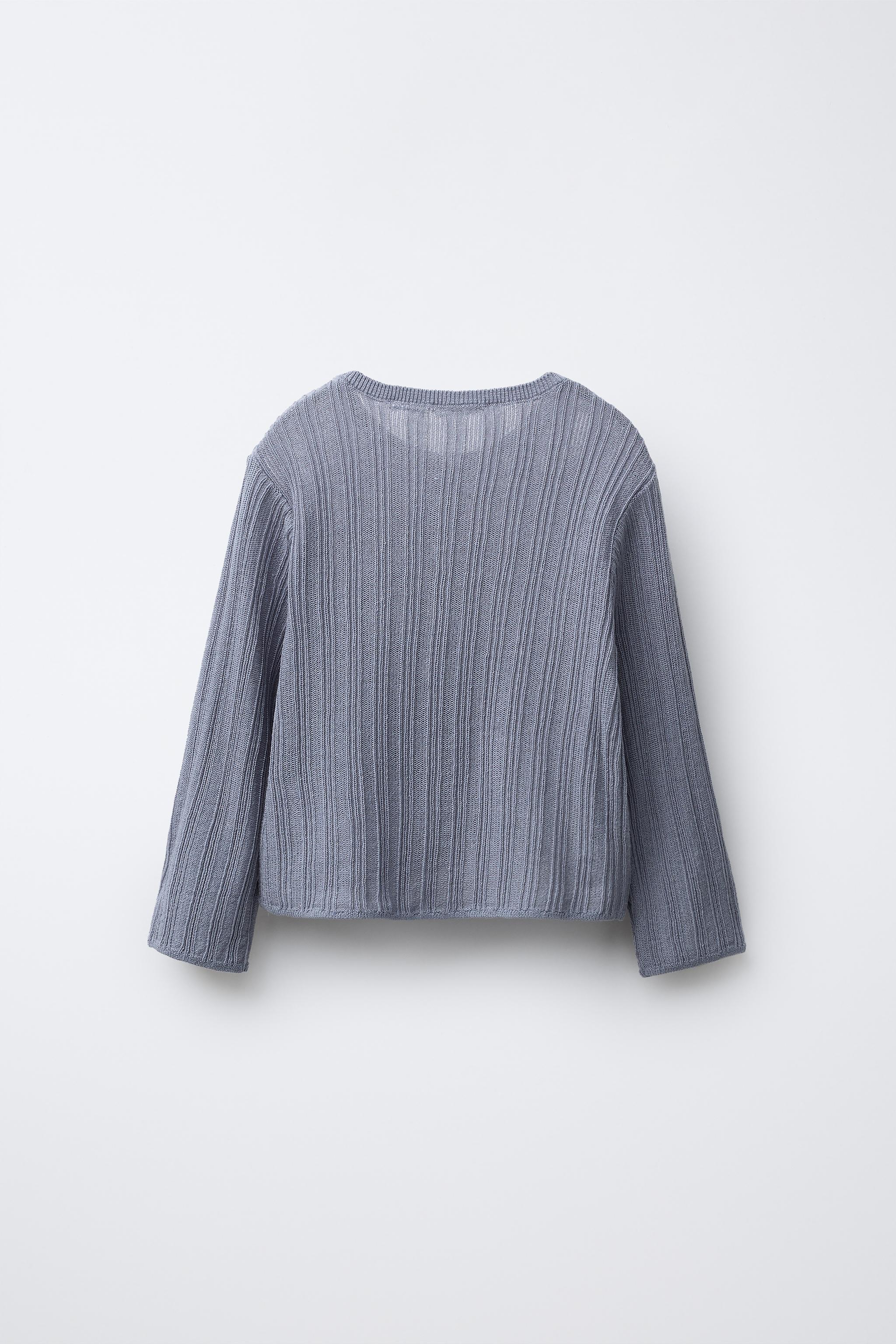 RIB KNIT CARDIGAN WITH LINEN