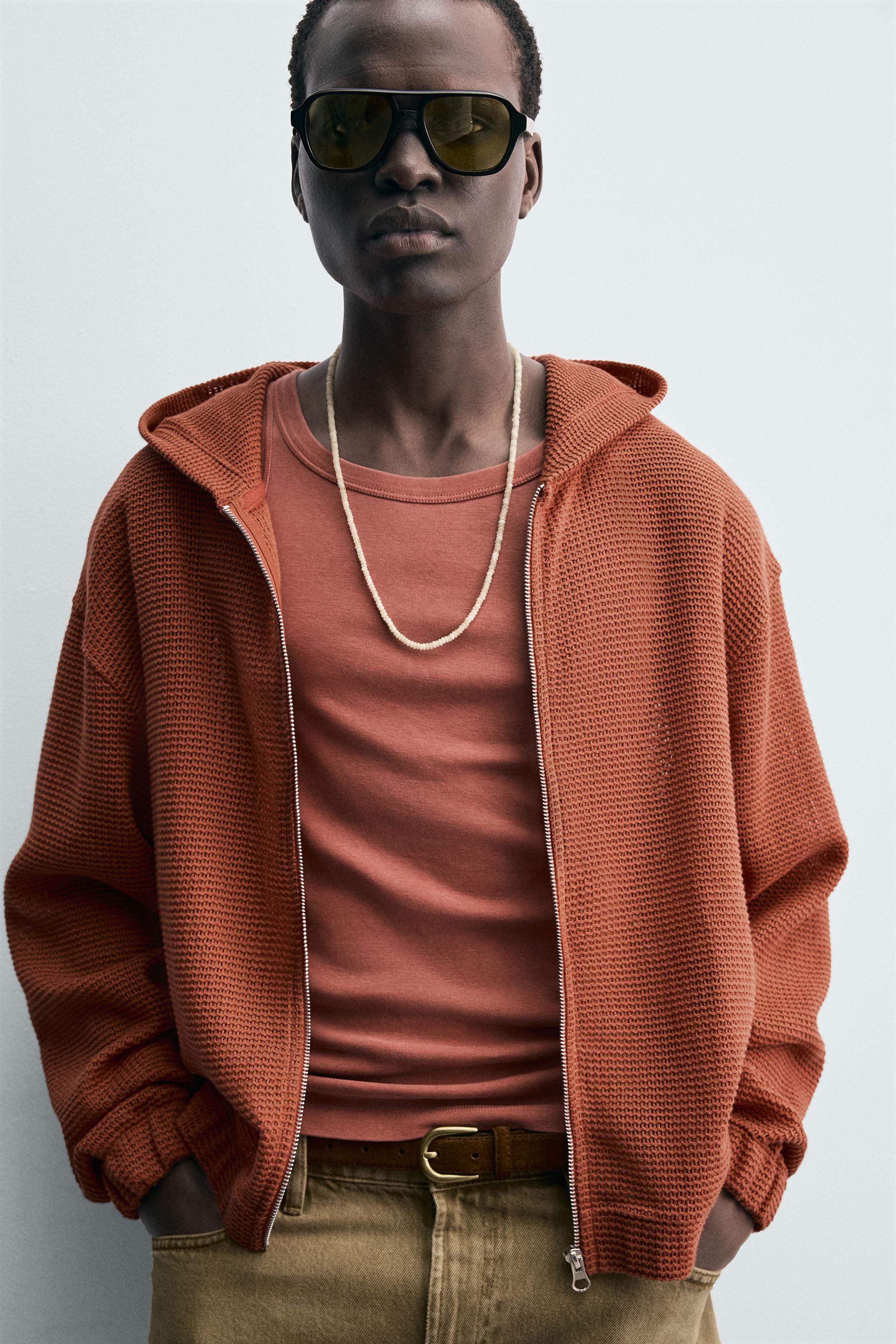 OPEN WEAVE HOODED SWEATSHIRT