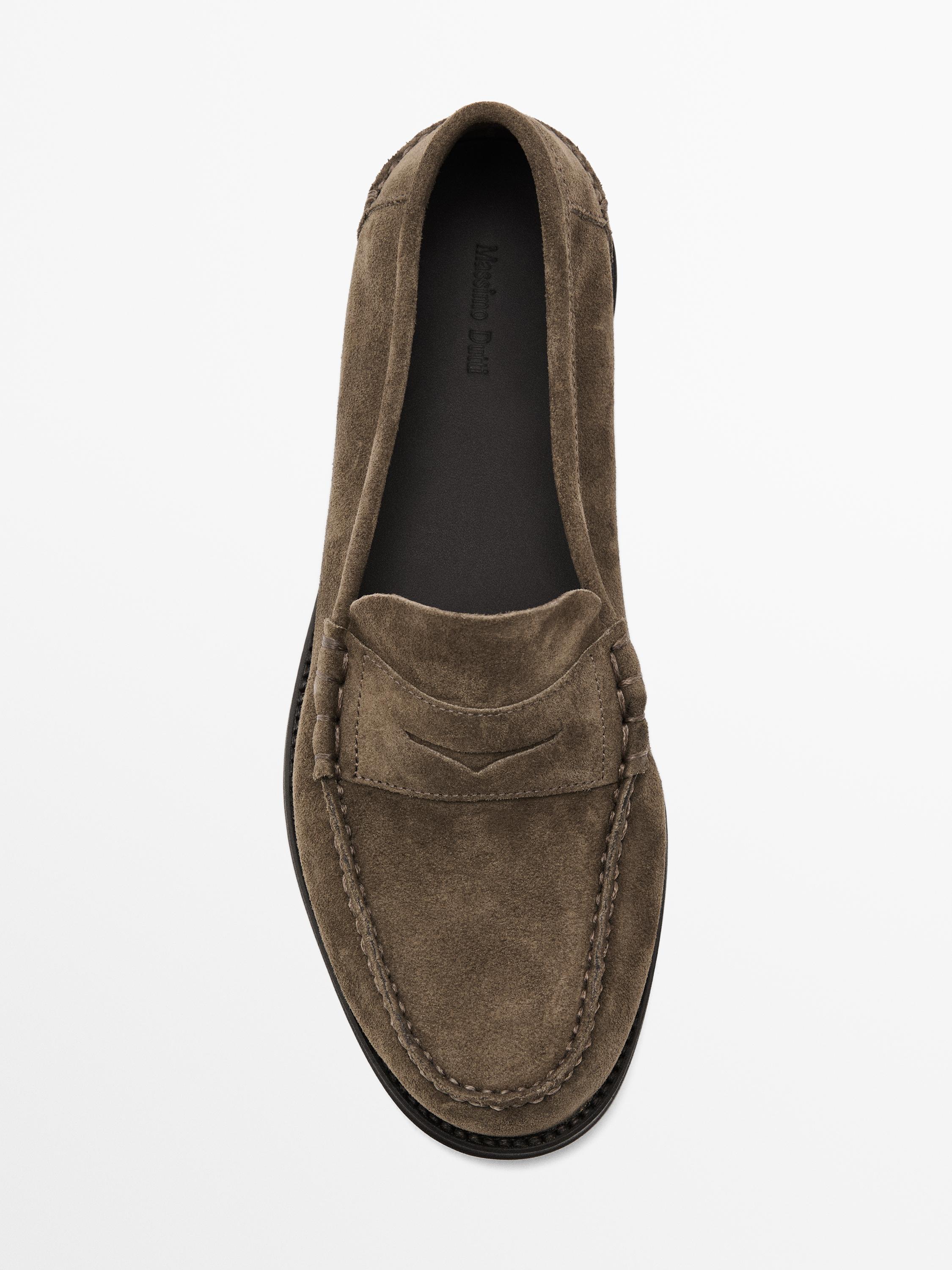 Split suede penny loafers