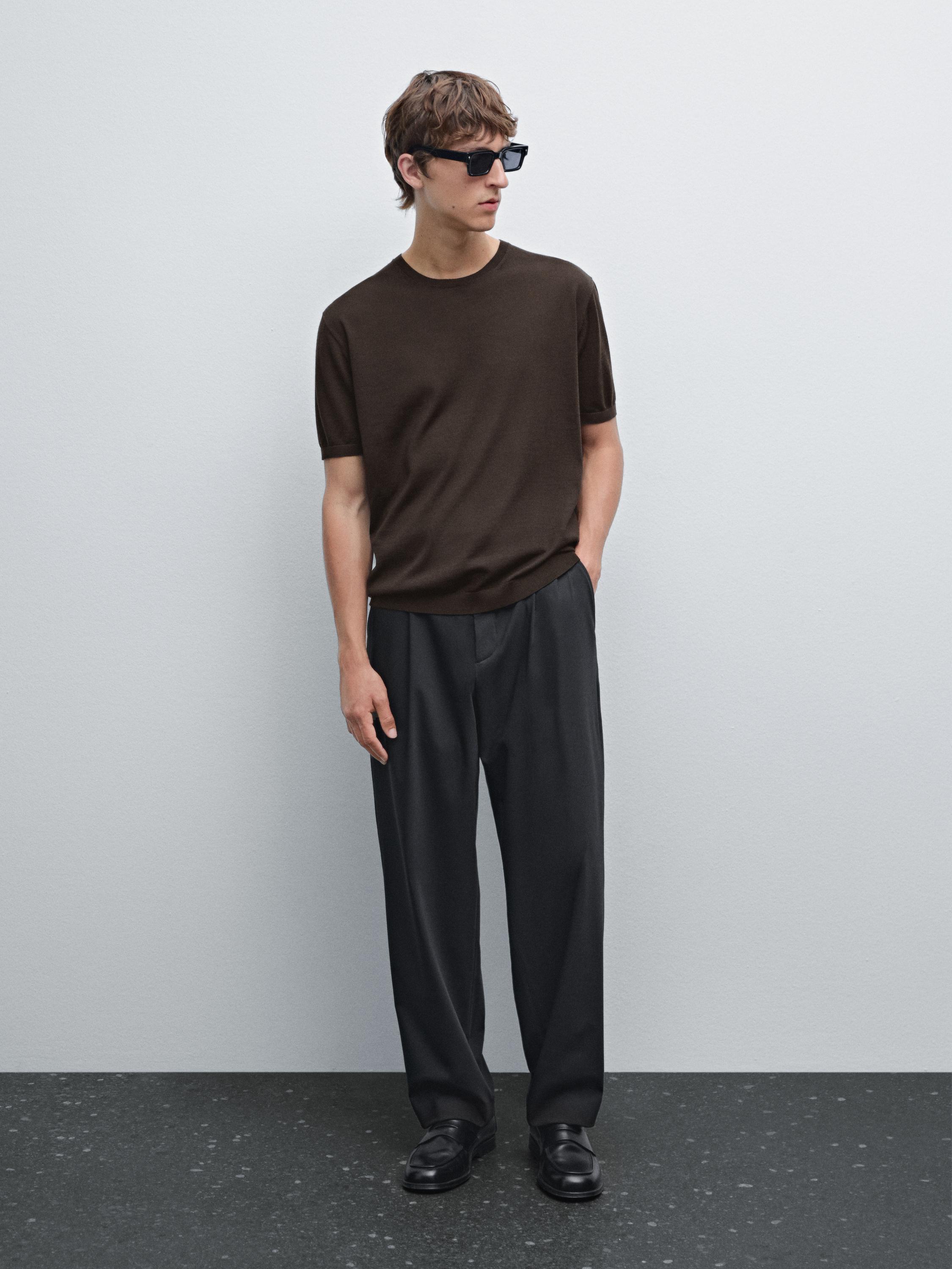 Short sleeve knit wool blend T-shirt