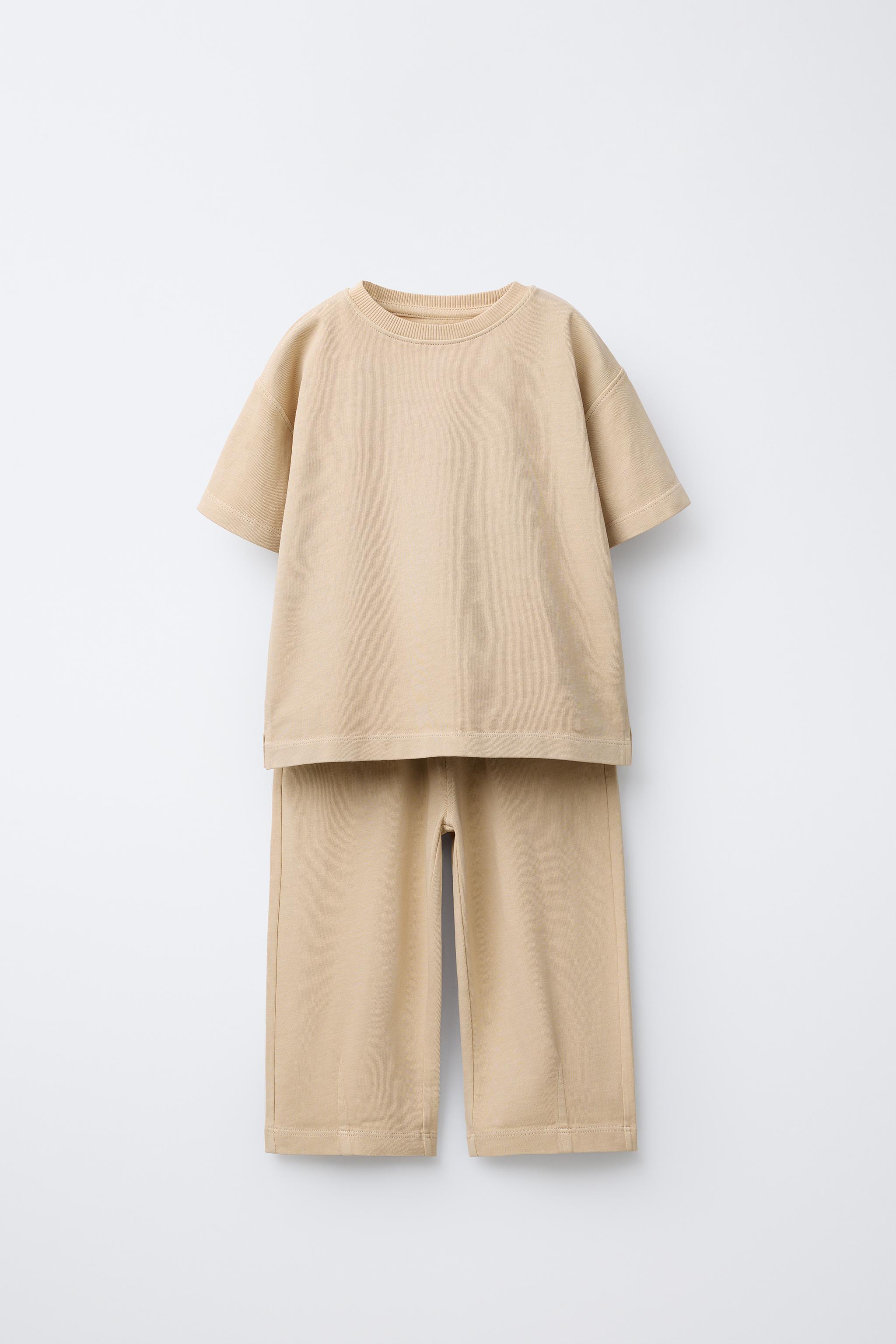 PLAIN WIDE LEG T-SHIRT AND PANTS SET
