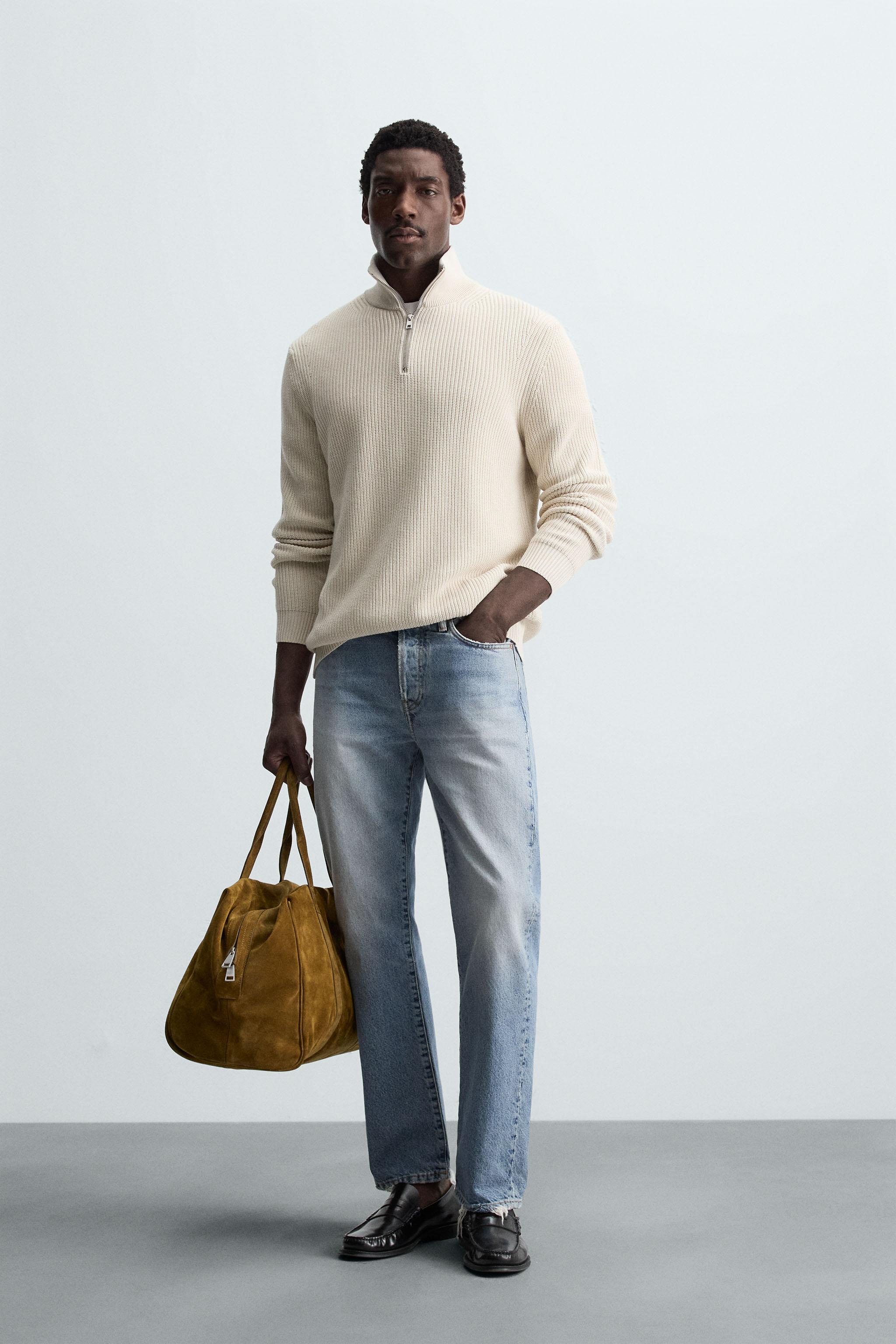 ZIPPERED PURL KNIT SWEATER