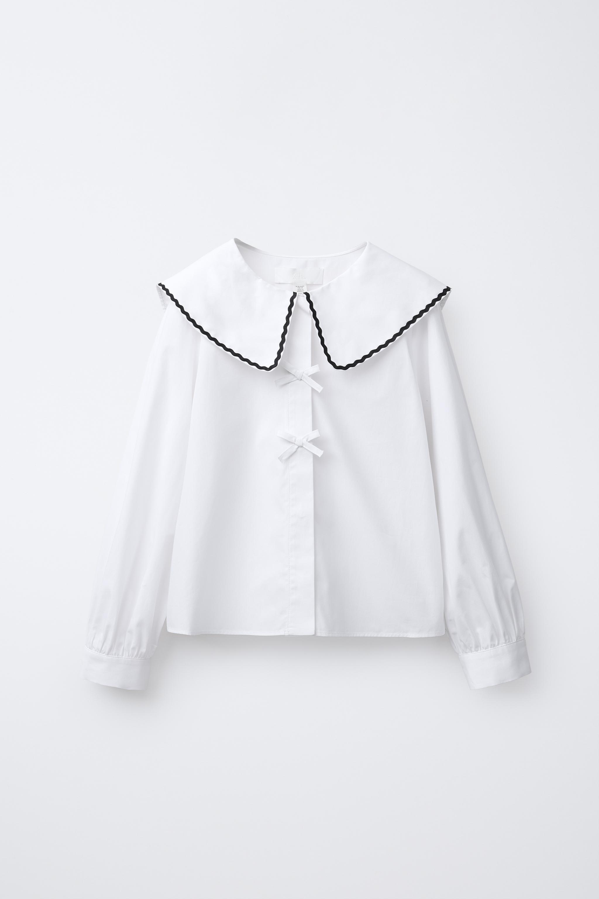 PICOT TRIM PETER PAN COLLAR SHIRT