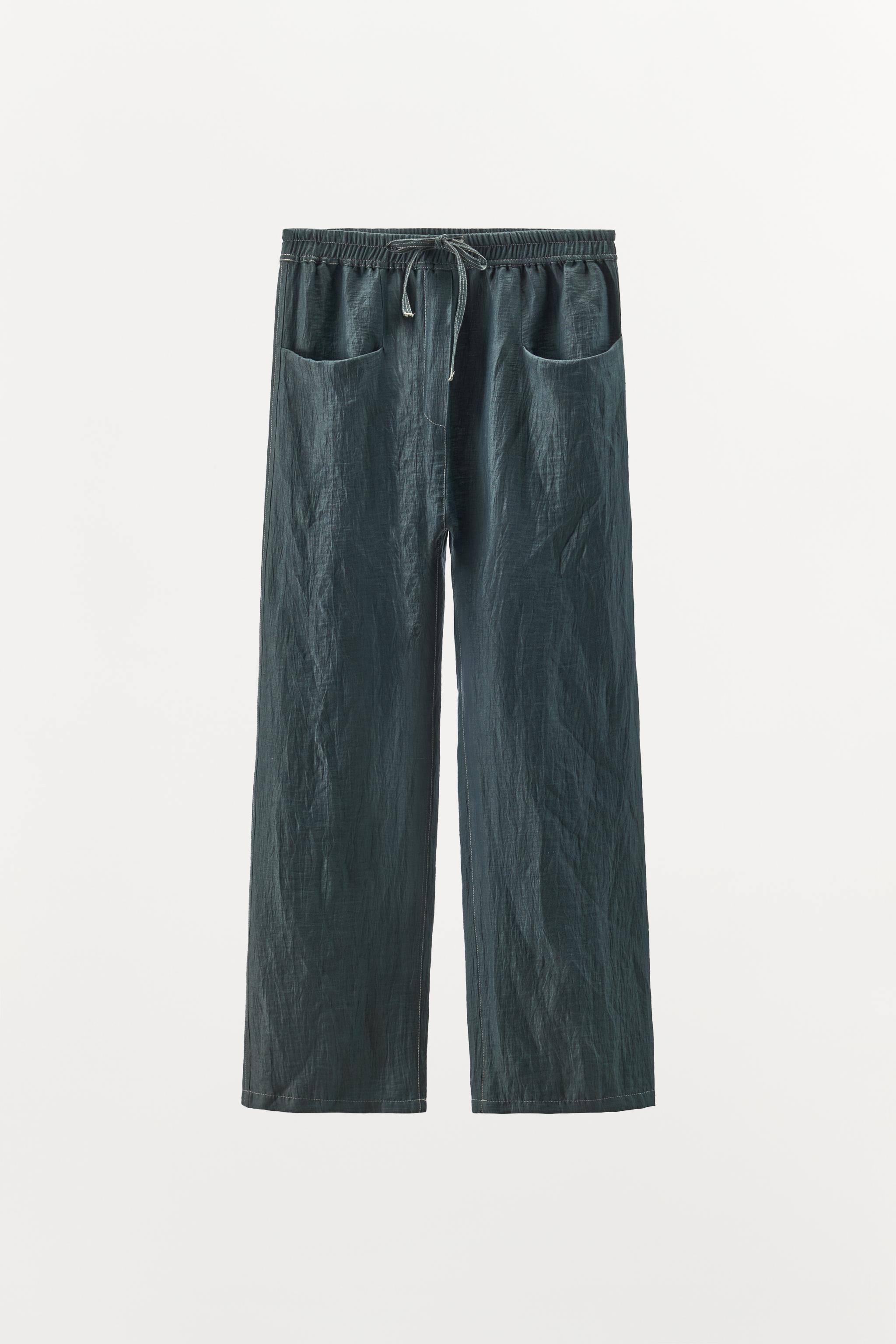 LINEN PANTS WITH CONTRAST STITCHING