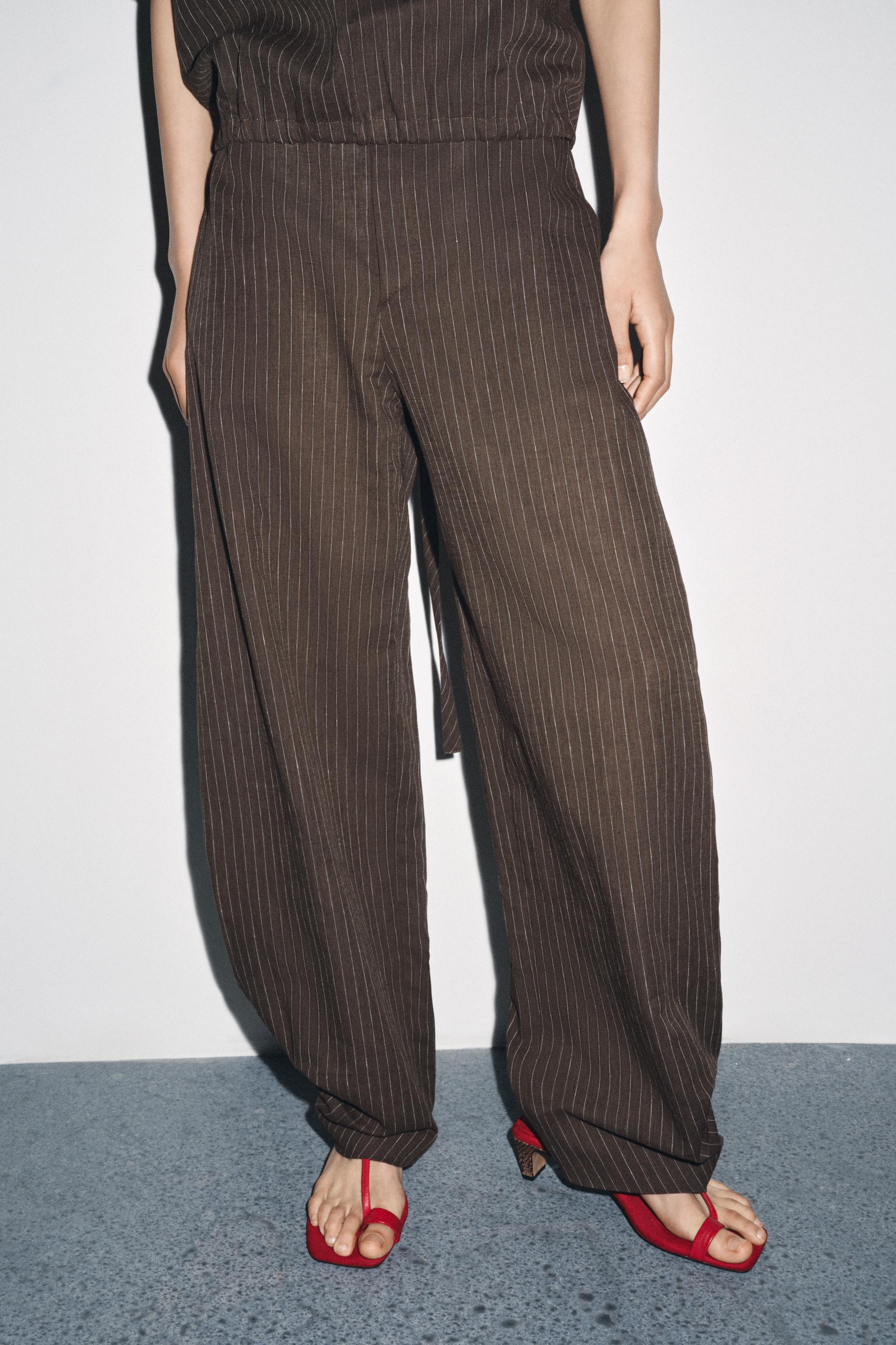 ZW COLLECTION STRIPED LINEN BLEND BALLOON PANTS