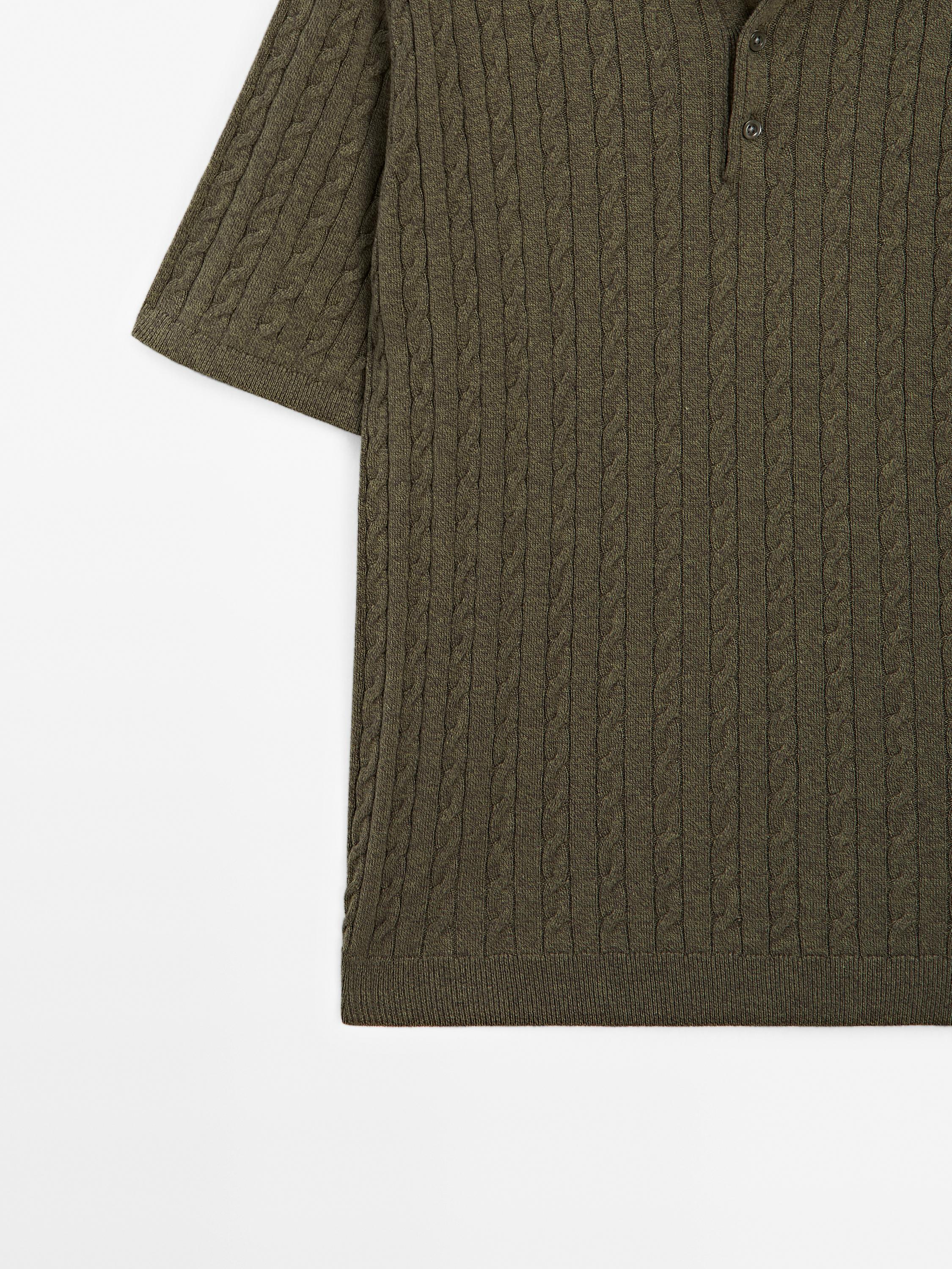 Cable-knit polo shirt
