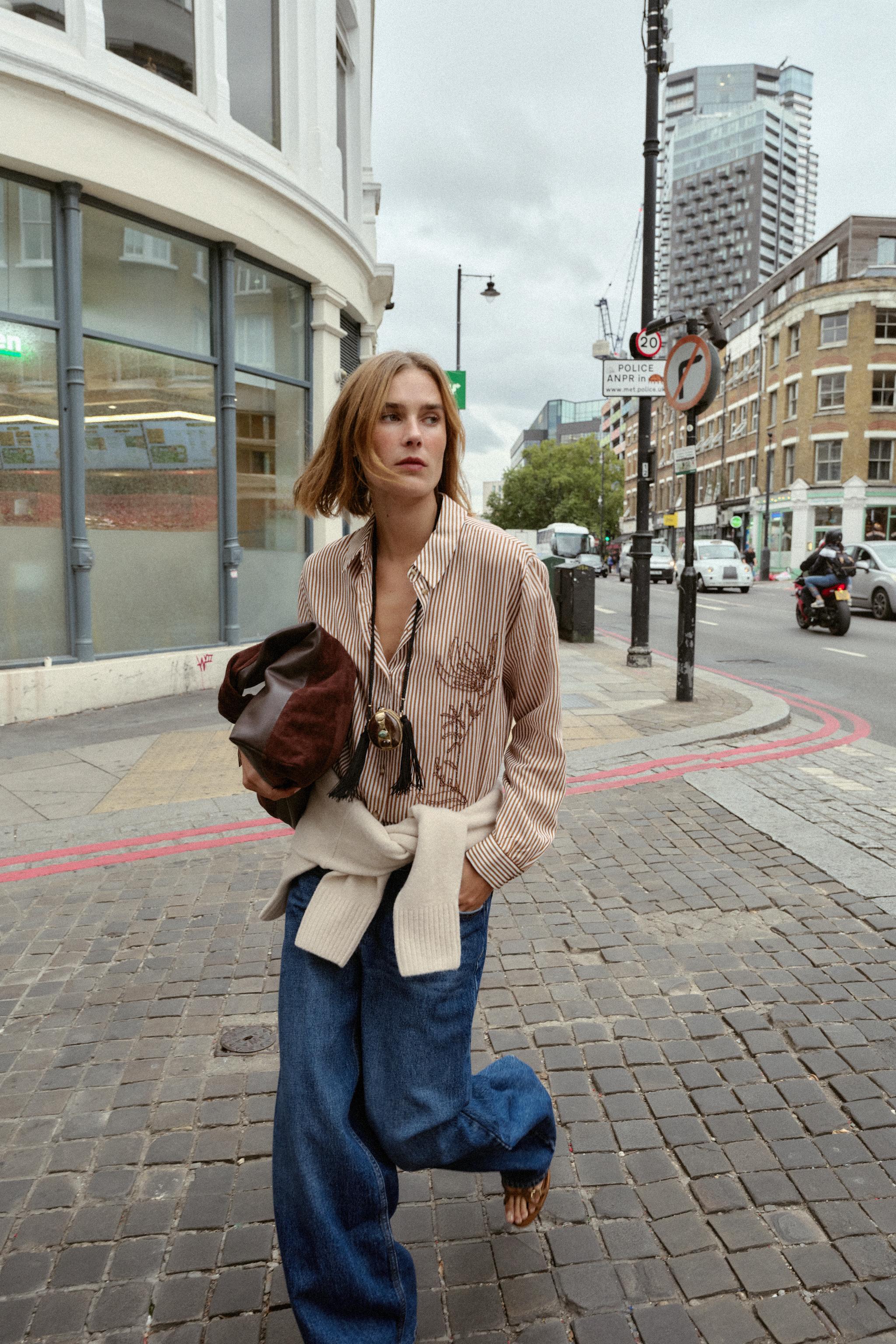 STRIPED EMBROIDERED BEADED SHIRT