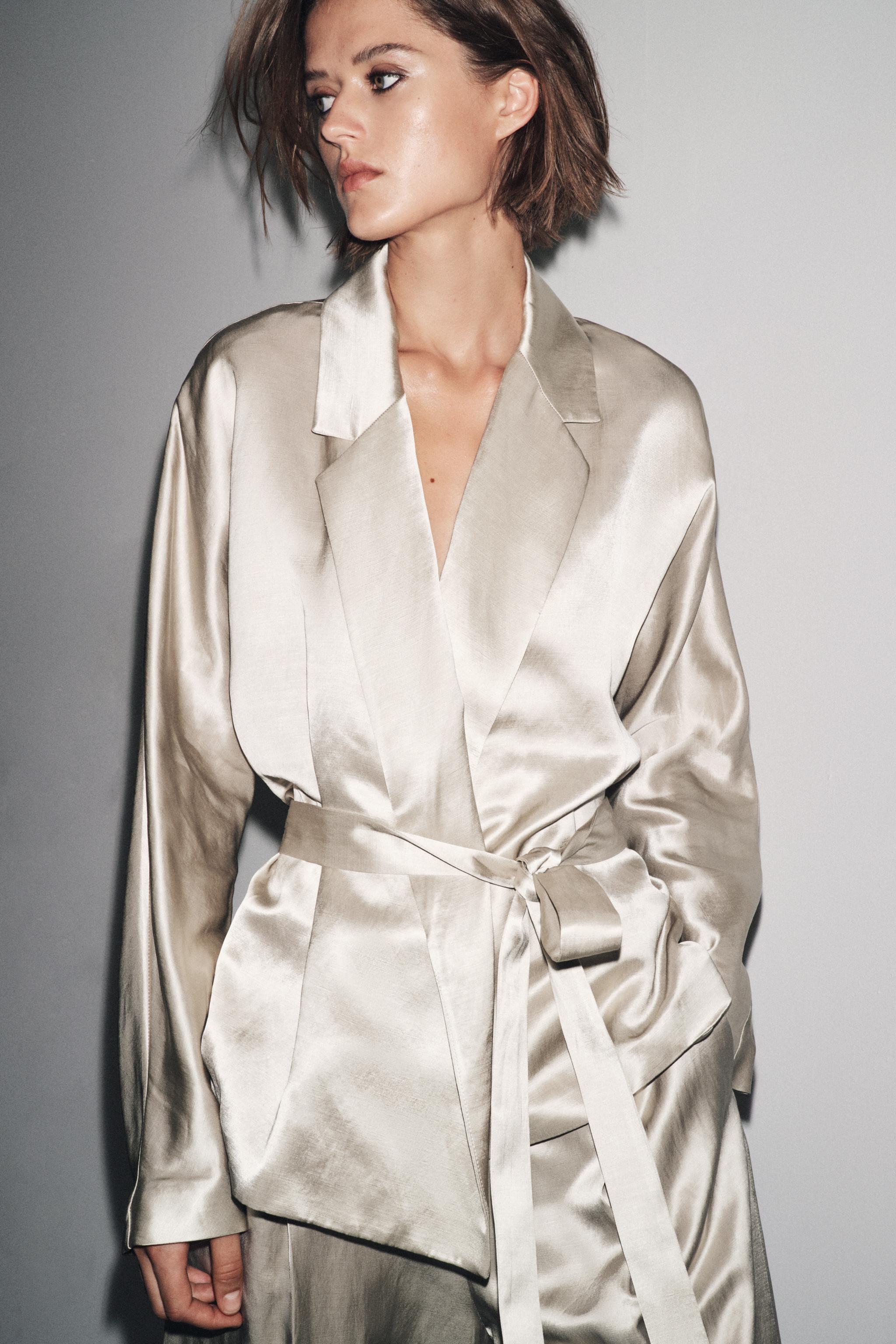 SATIN EFFECT BLAZER WITH BELT ZW COLLECTION LIMITED EDITION