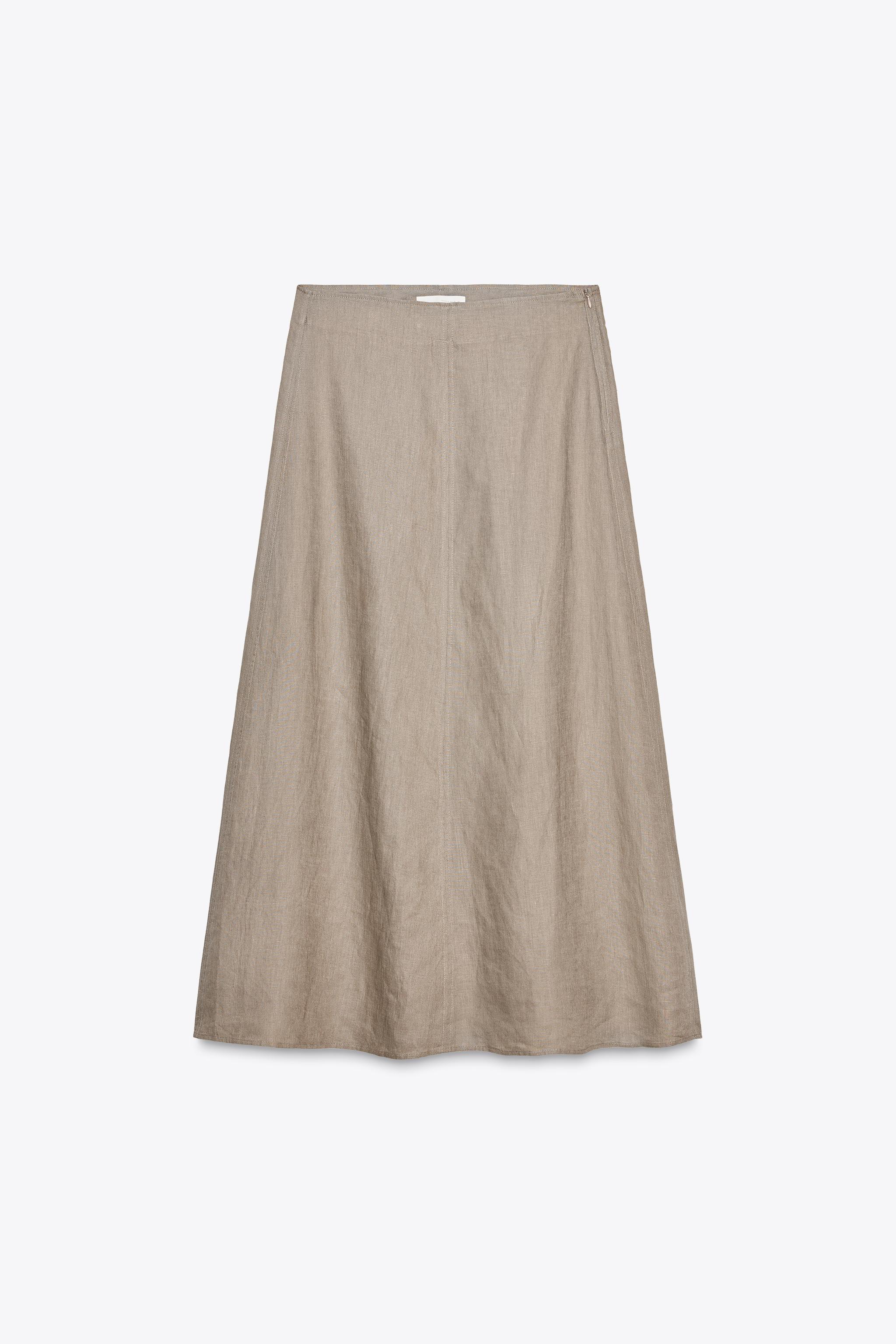 100% LINEN MIDI SKIRT ZW COLLECTION