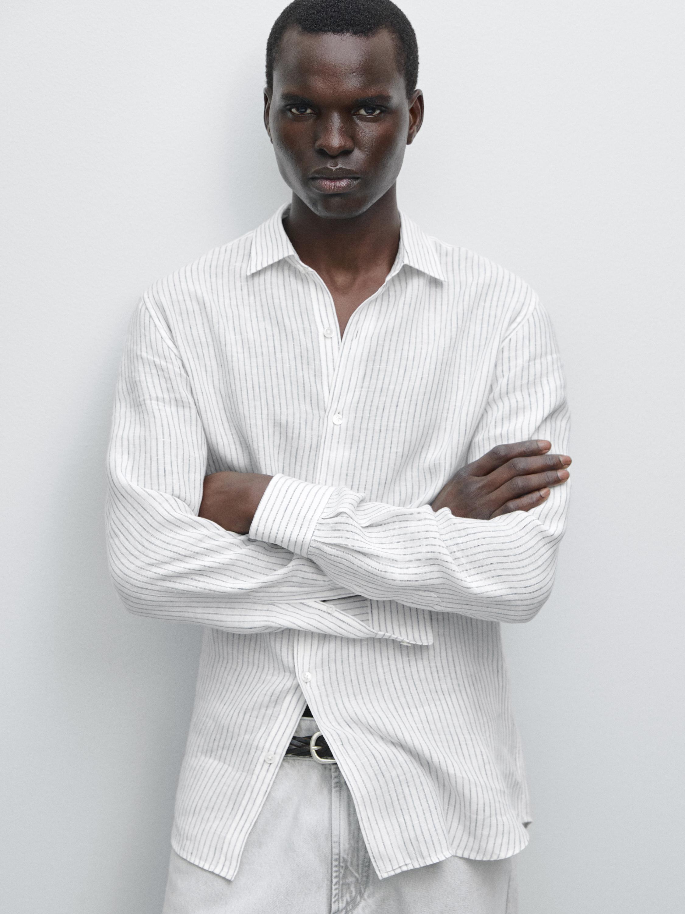 Striped slim fit linen shirt