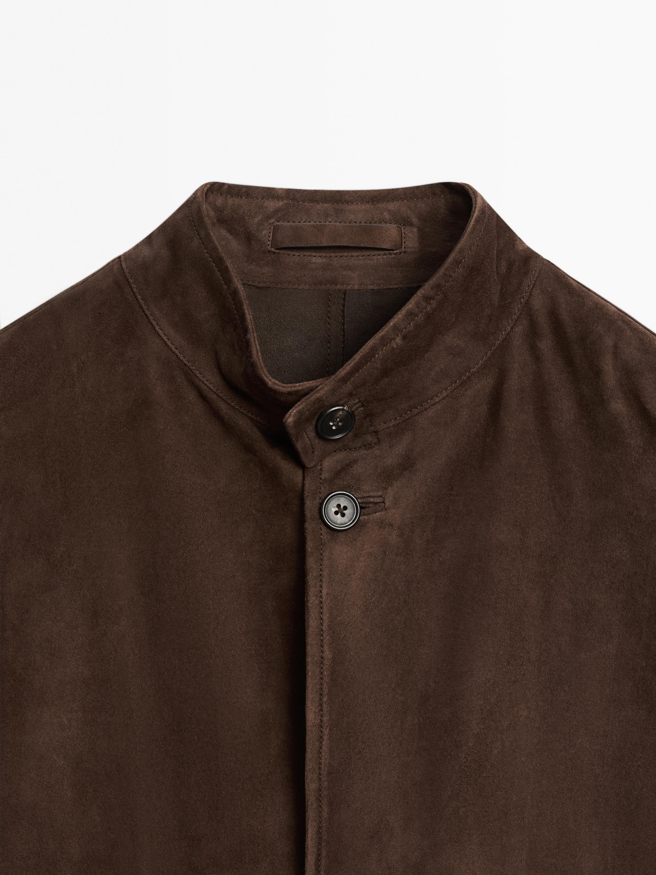 Suede leather stand collar jacket