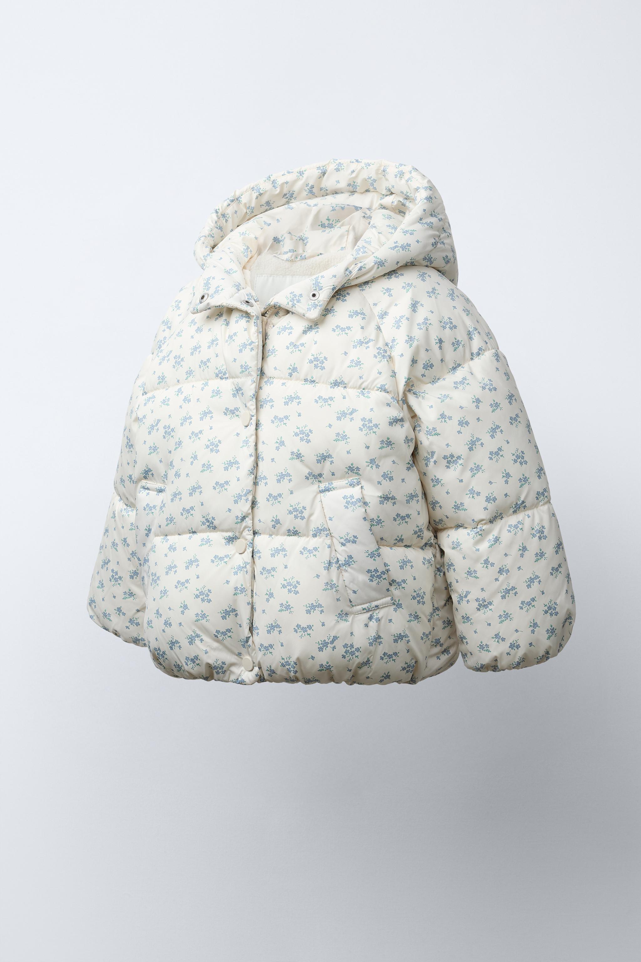 FLORAL PRINT FLEECE PUFFER JACKET