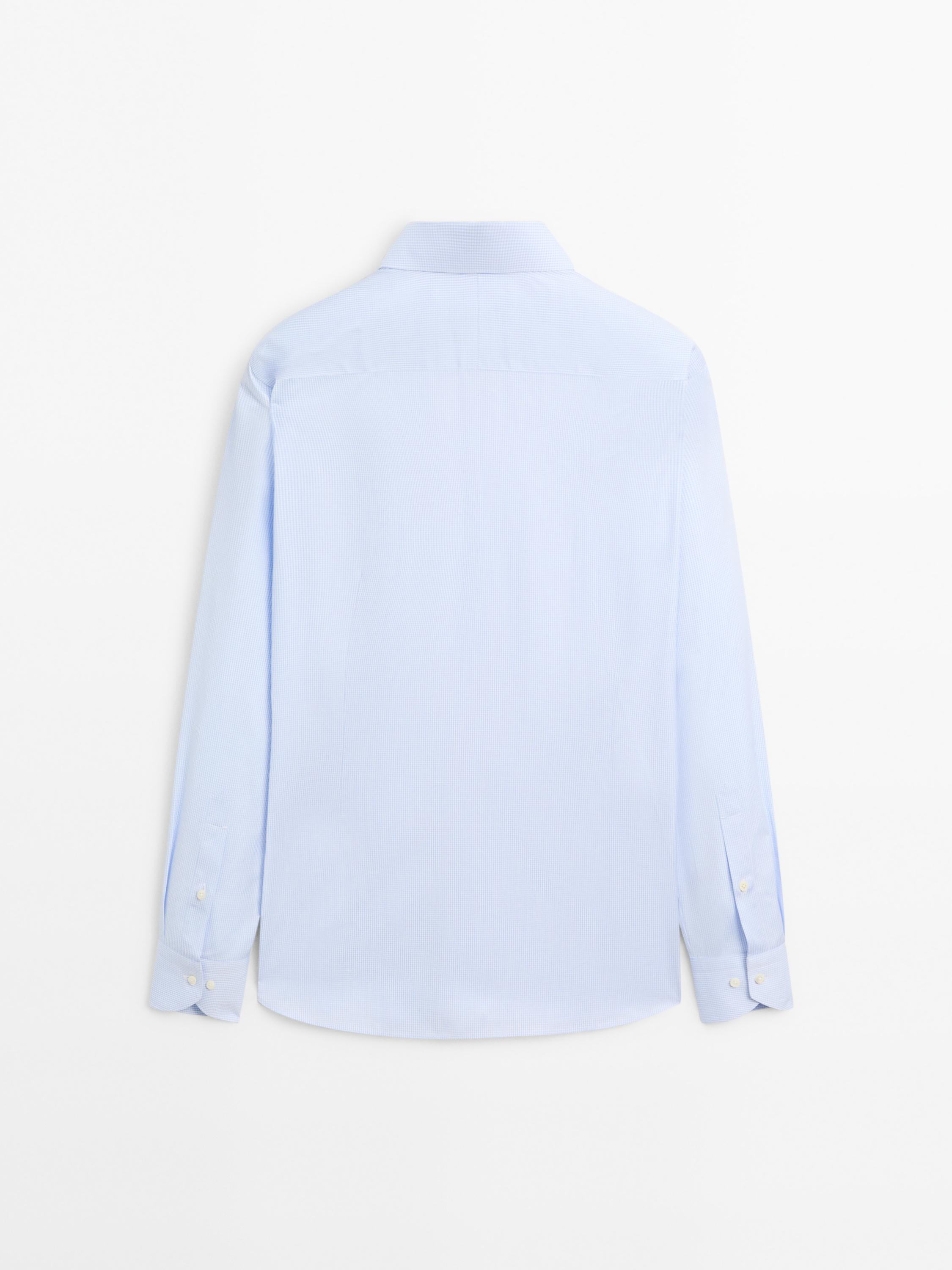 Slim fit micro-checked 100% cotton shirt