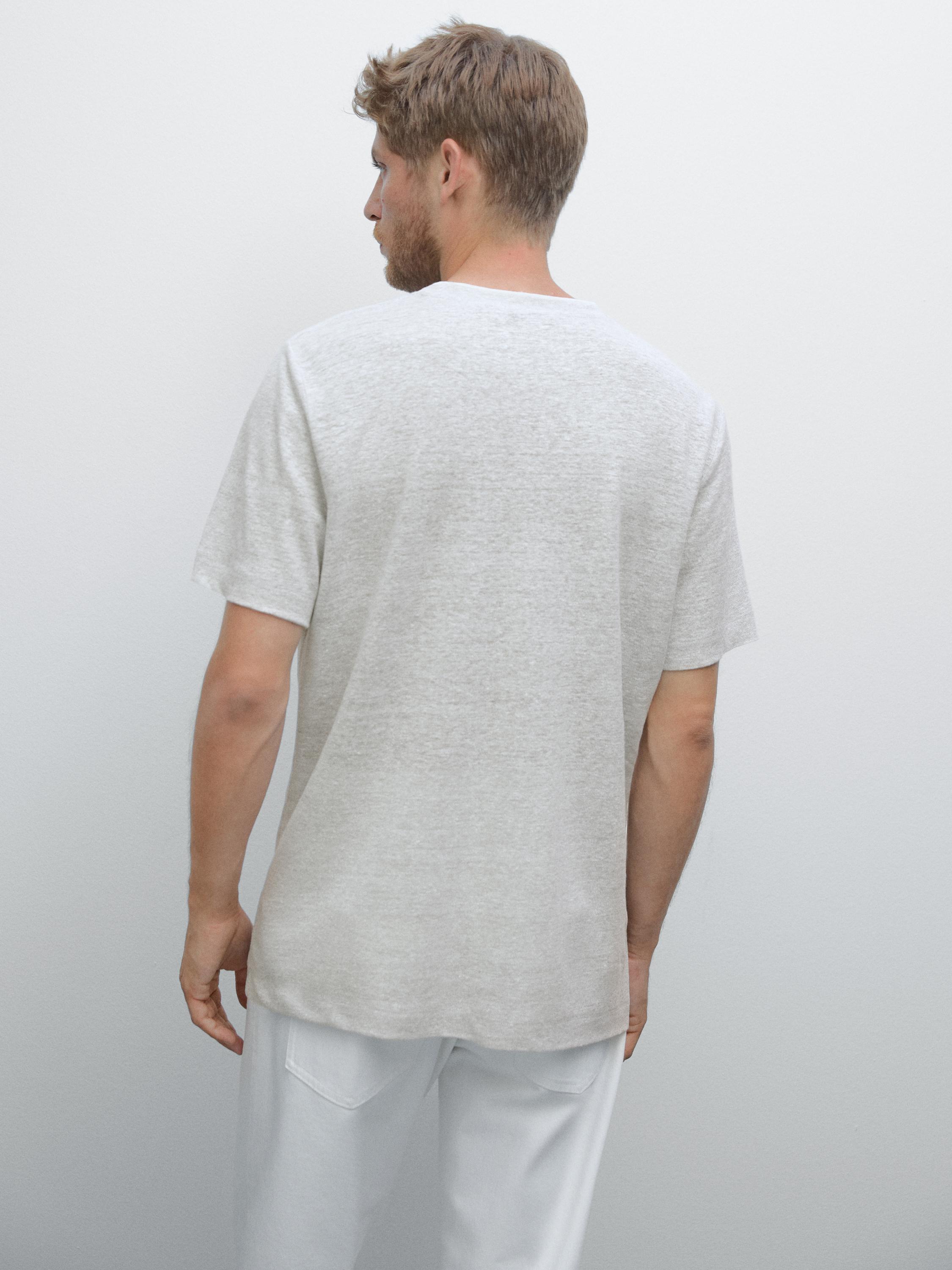 Linen blend contrast knit T-shirt