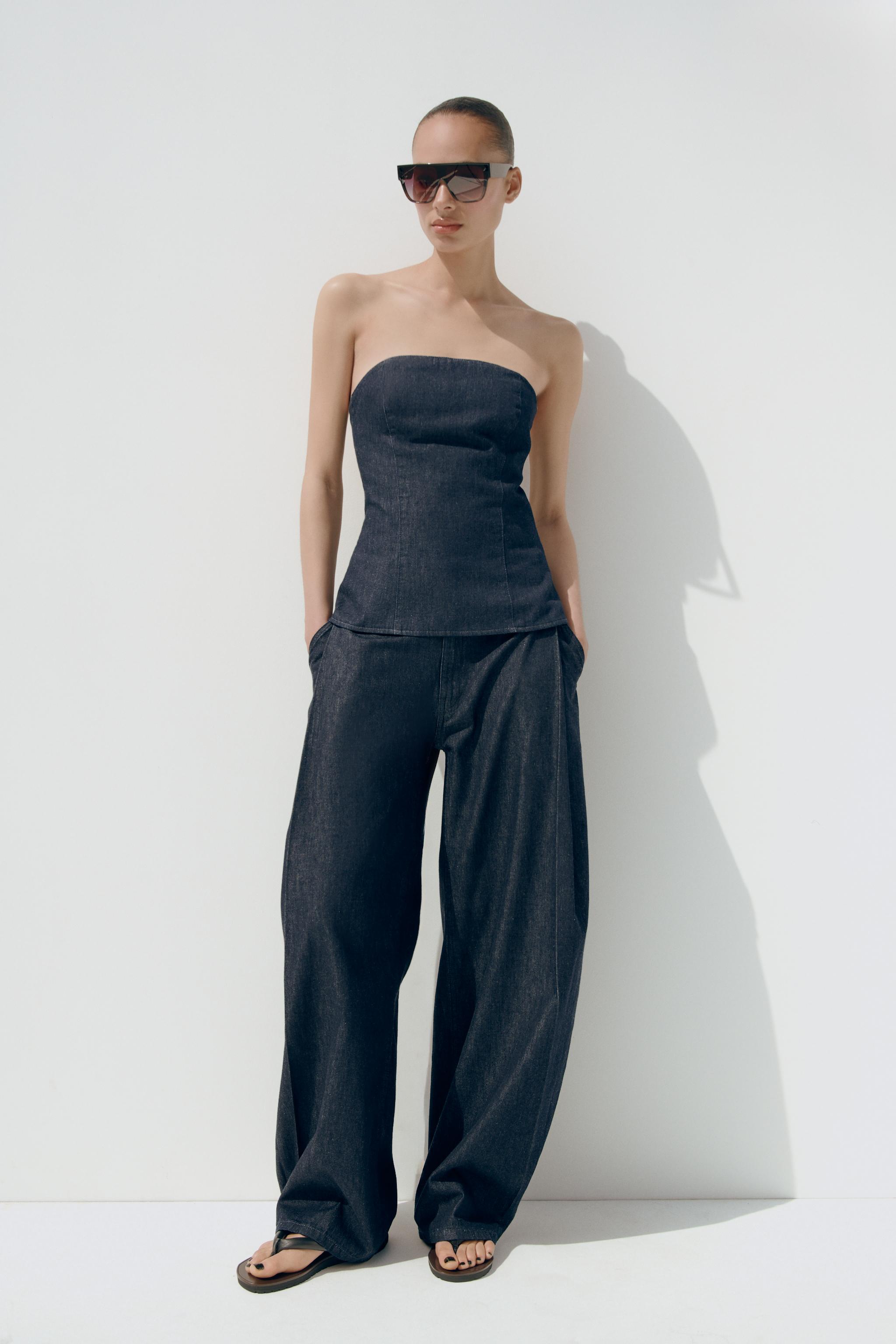 TRF PLEATED DENIM PANTS