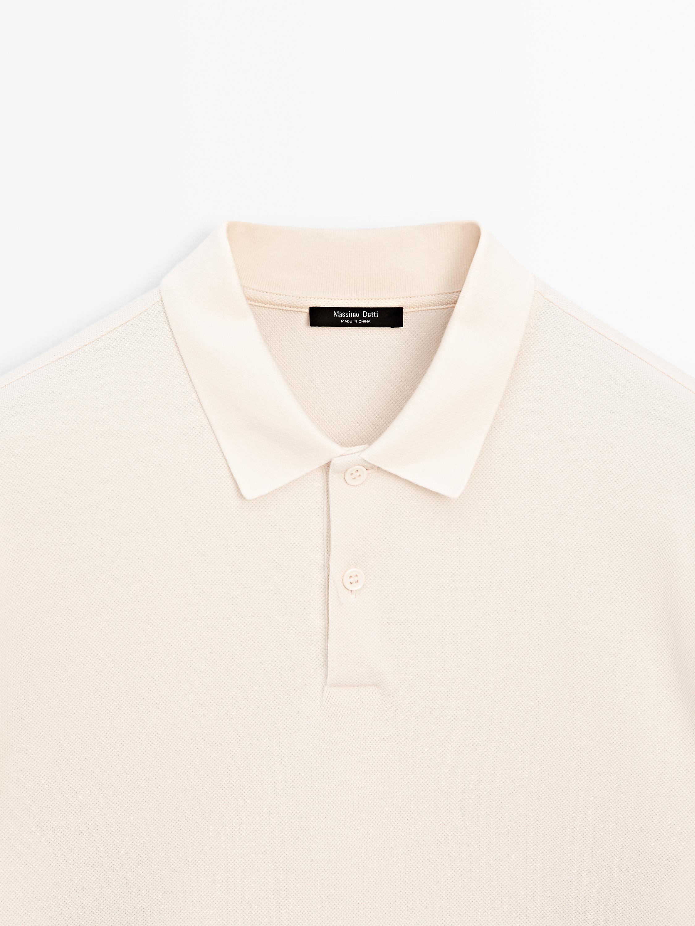 Long sleeve mercerised cotton piqué polo shirt