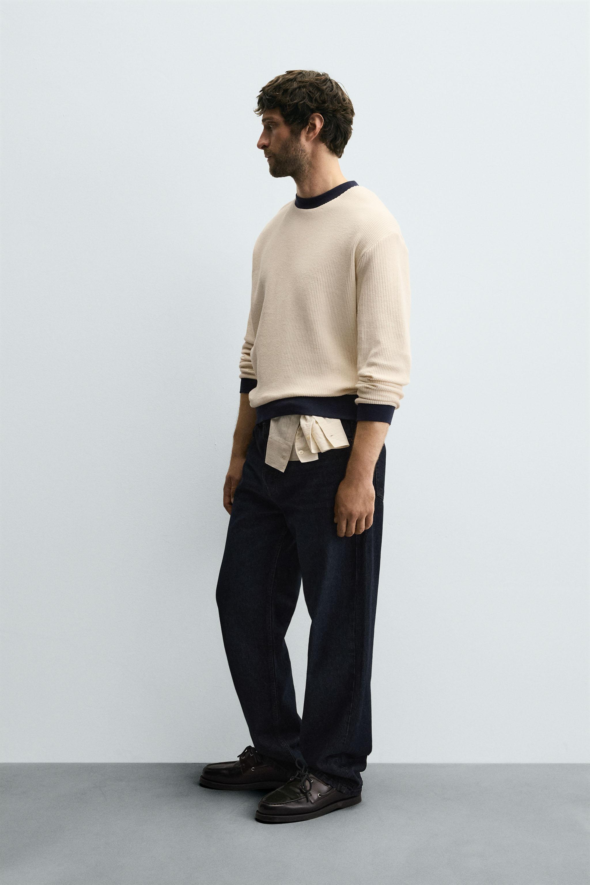 CONTRAST WAFFLE WEAVE SWEATSHIRT