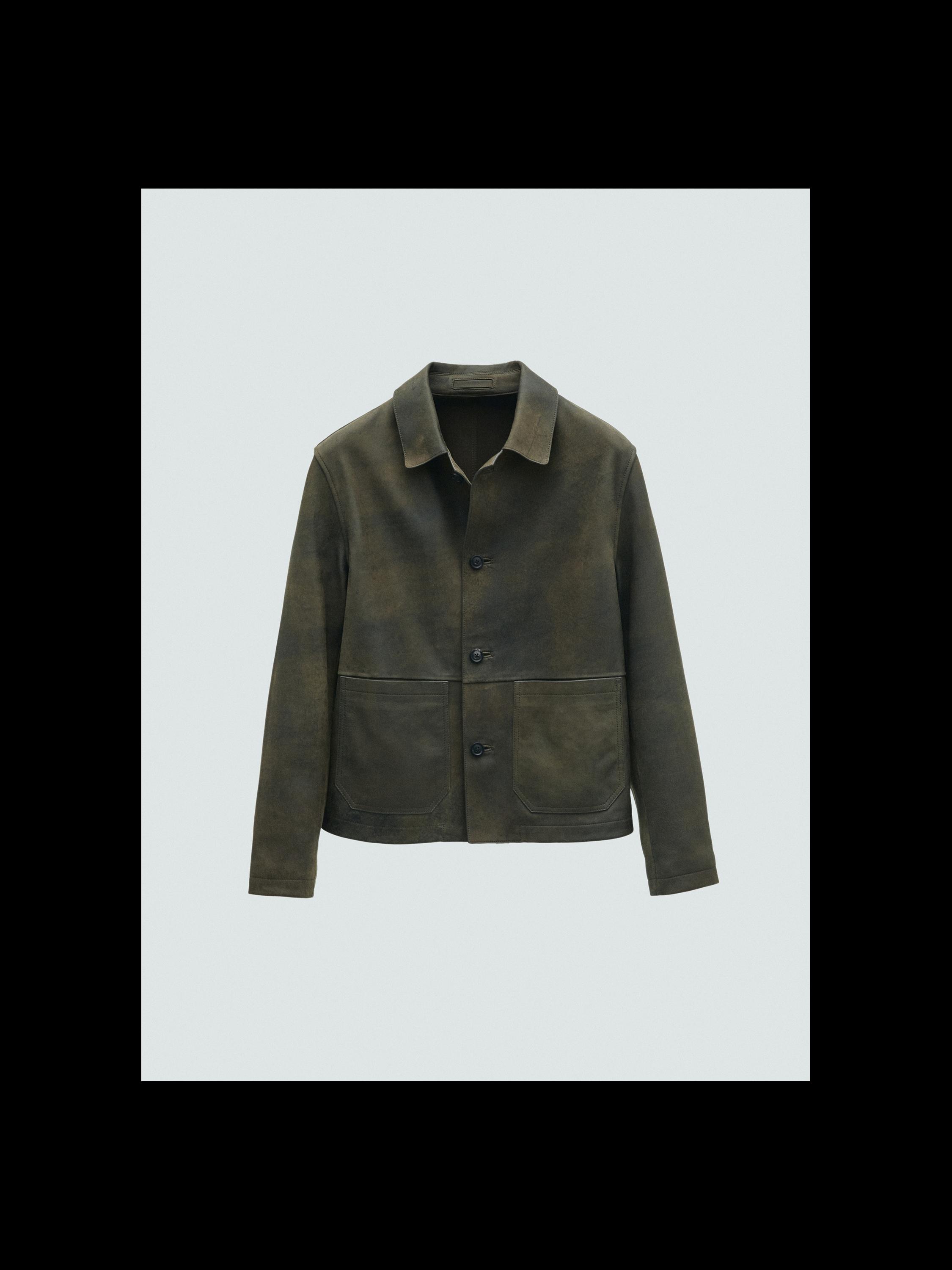 Distressed effect 100% sheepskin leather jacket