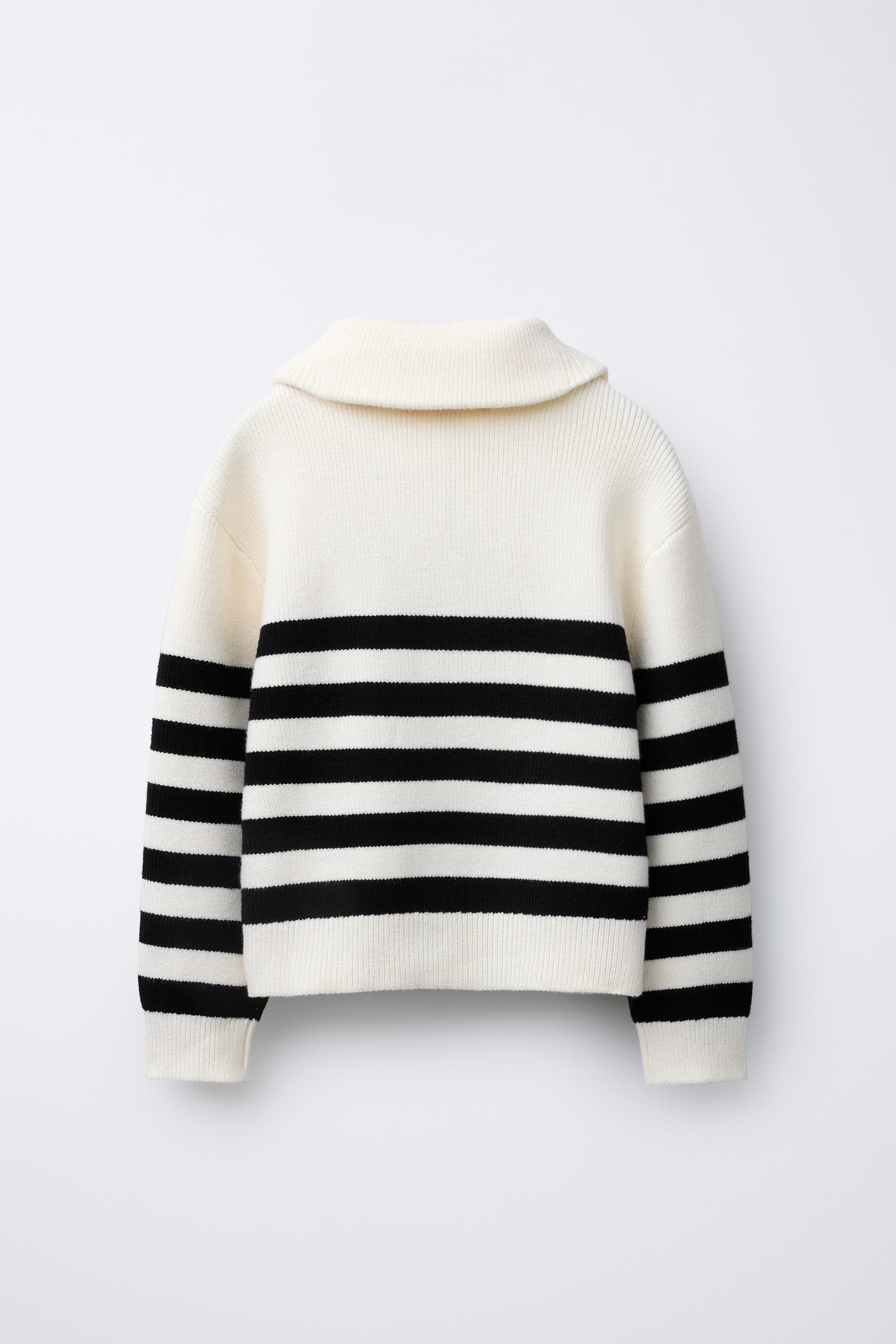 STRIPED KNIT ZIP-UP SWEATER