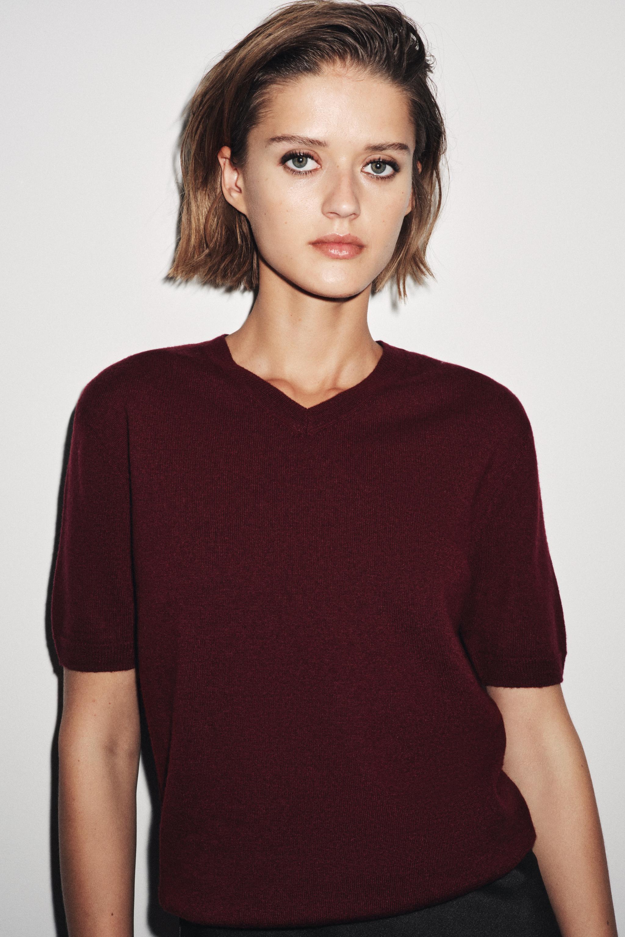 100% WOOL KNIT SWEATER SHORT SLEEVE