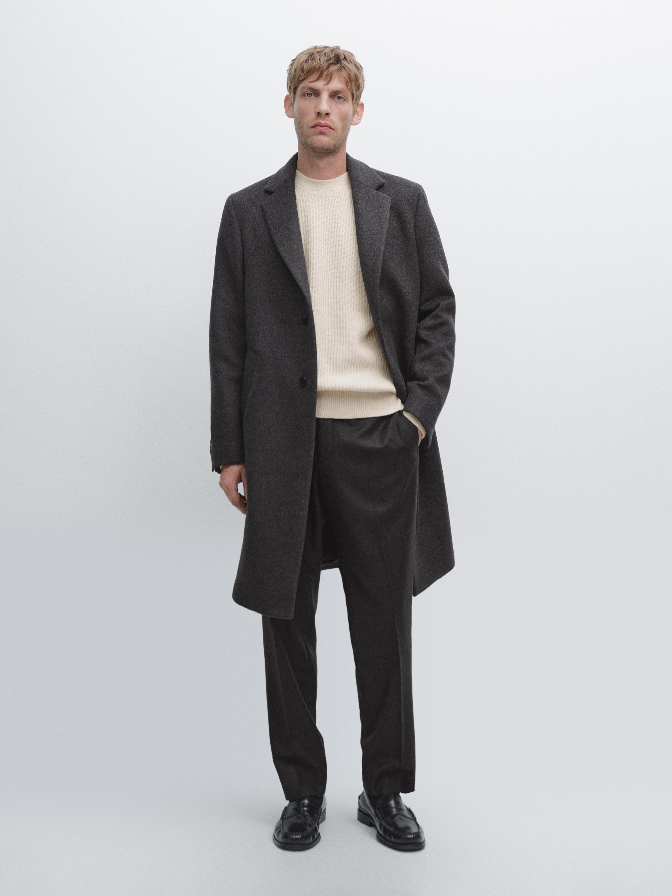 100% wool long coat with lapel collar