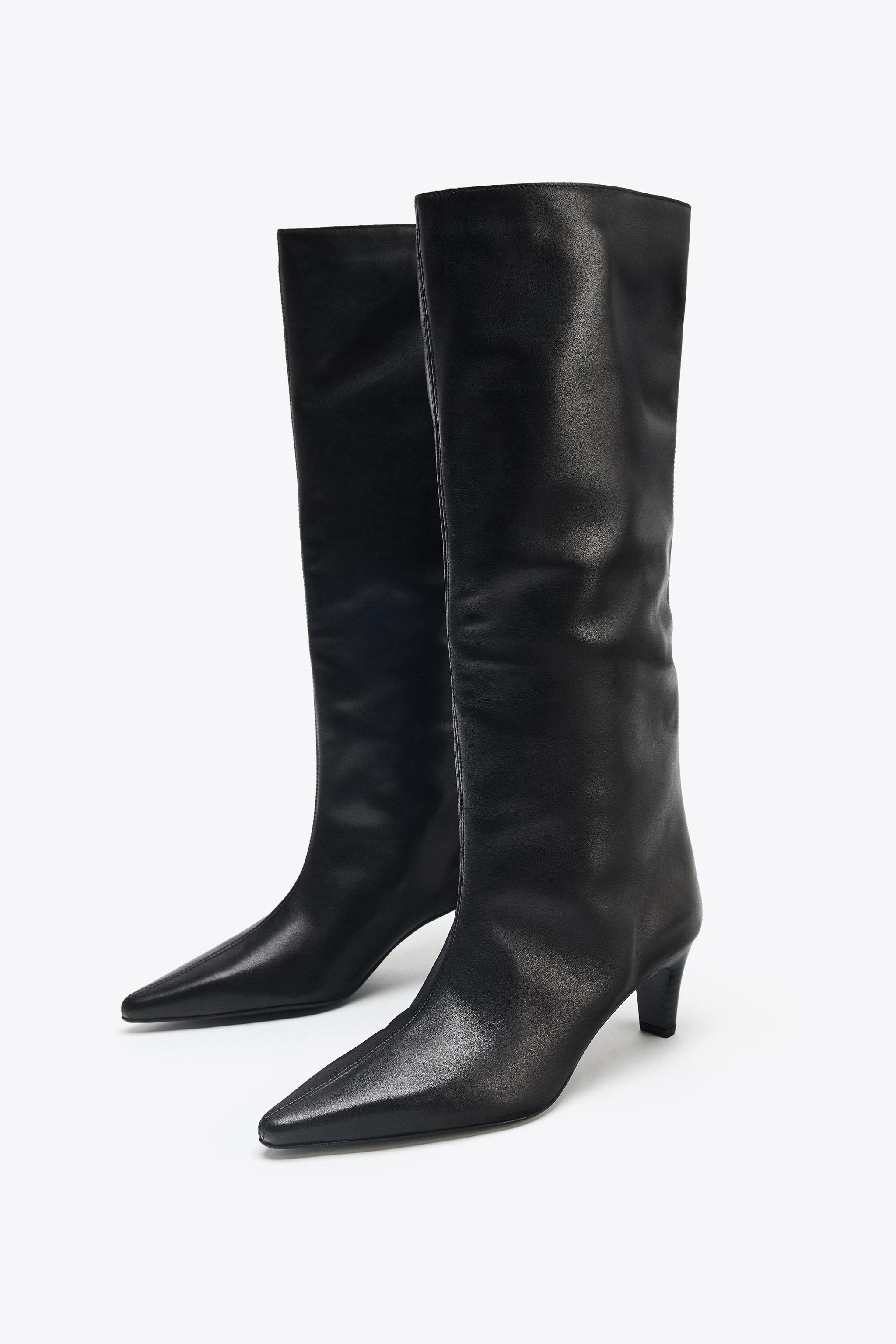 LEATHER KITTEN HEEL BOOTS
