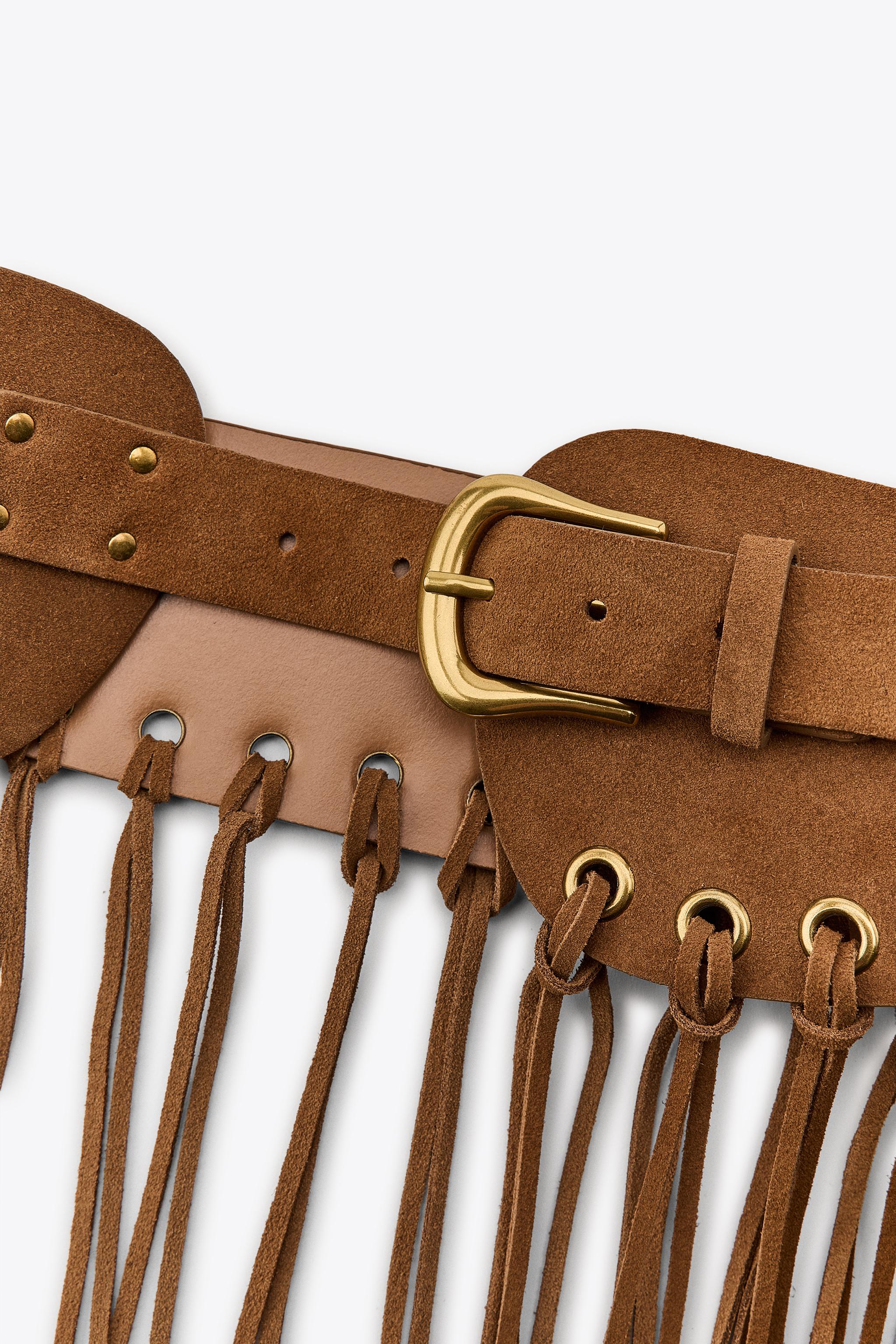 LEATHER FRINGED OBI BELT