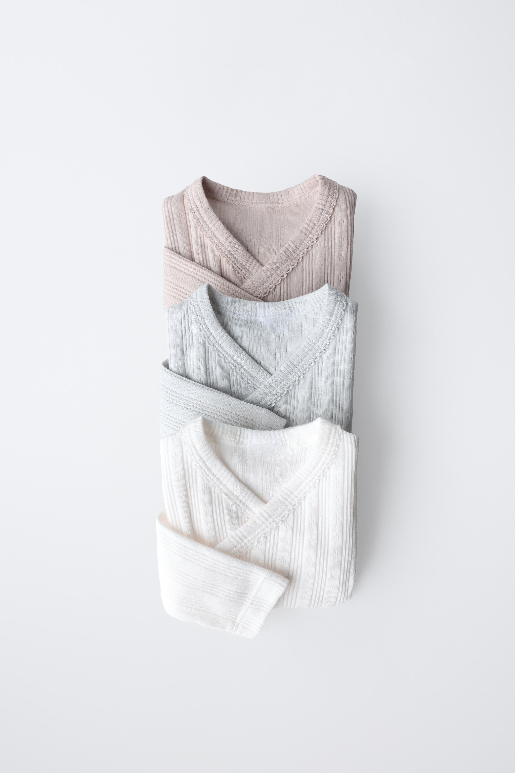 0-6 MONTHS/ THREE-PACK OF LONG SLEEVE KIMONO COLLAR BODYSUITS