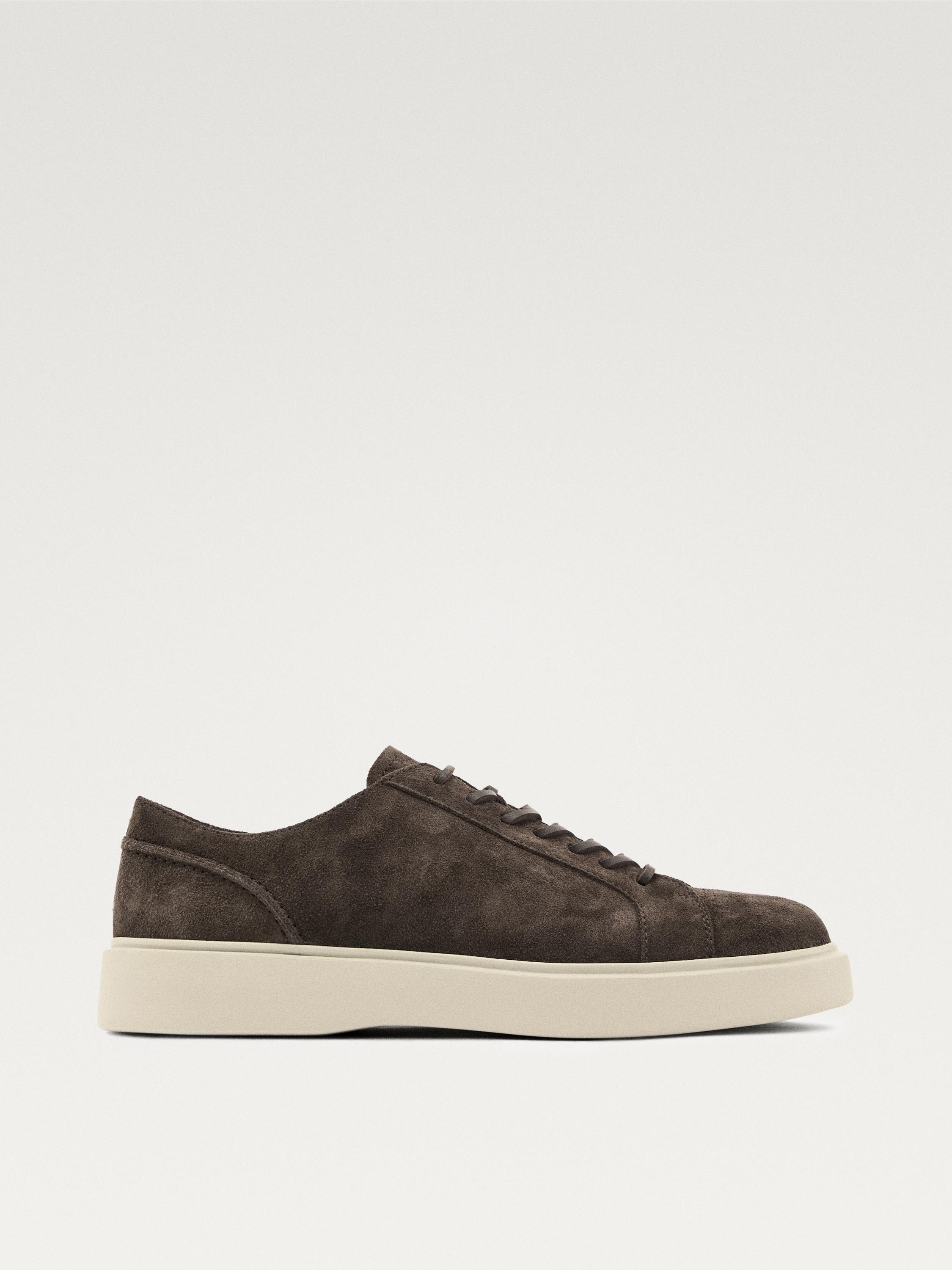 Brown leather lace-up trainers