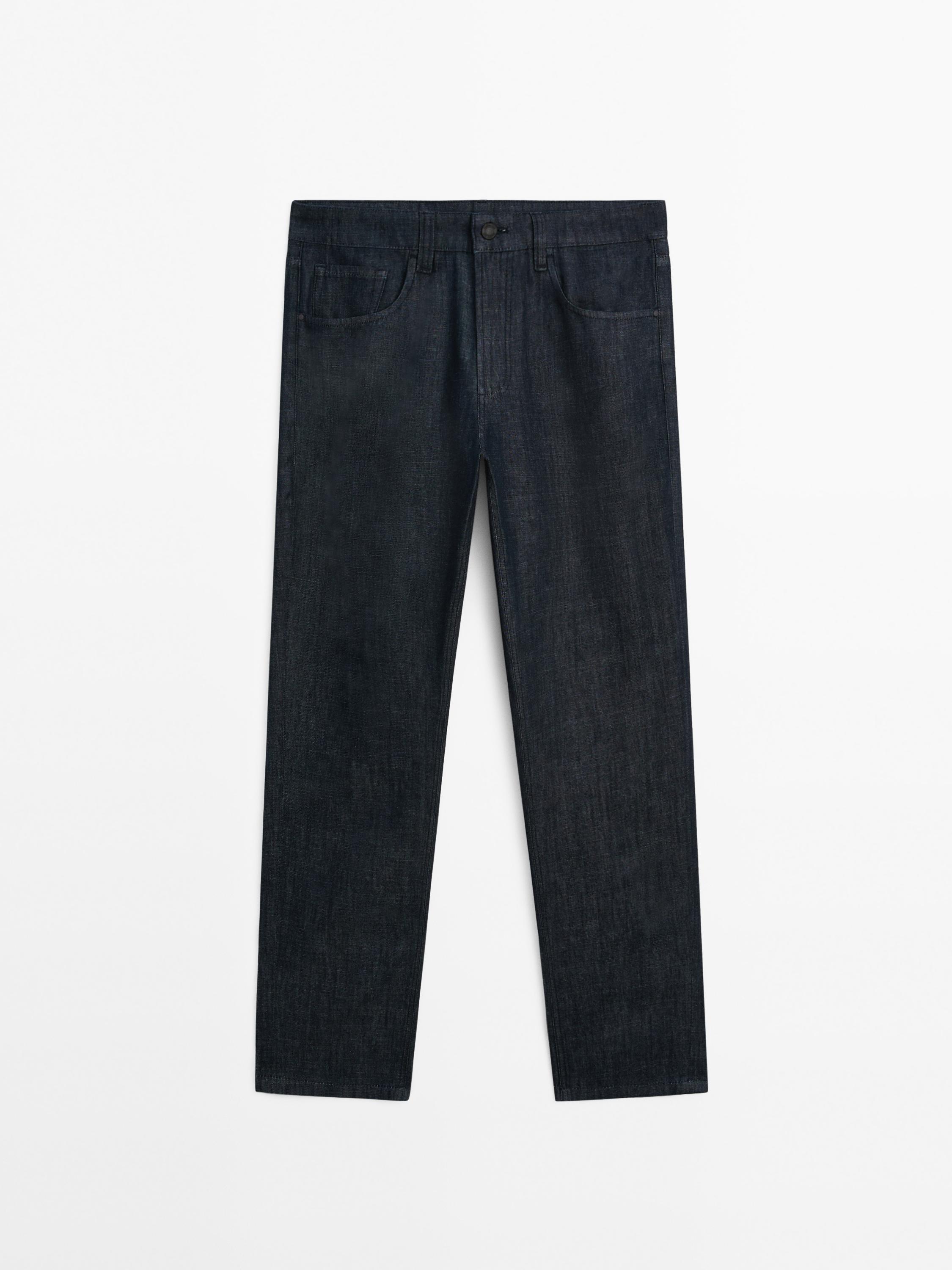 Cotton blend tapered fit jeans