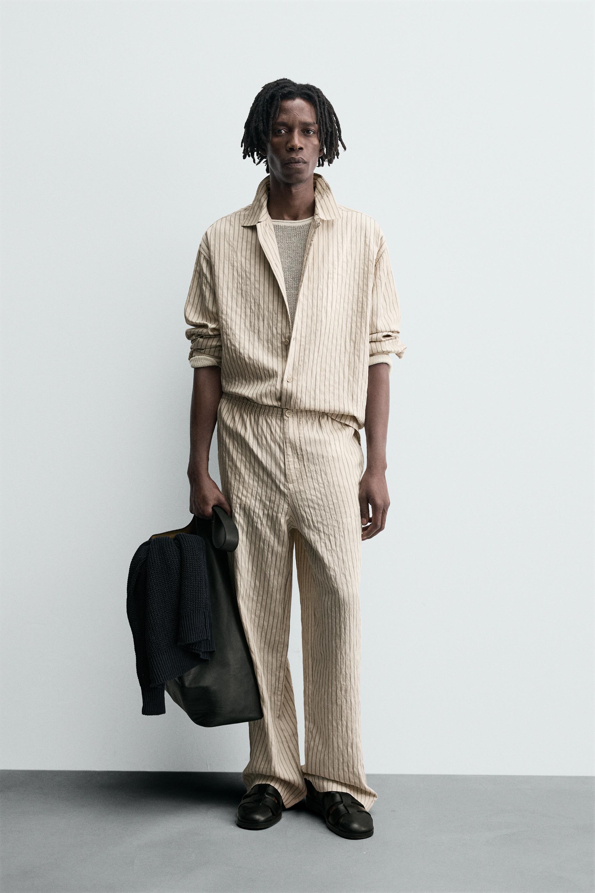 WRINKLED EFFECT STRIPED FLOWY PANTS