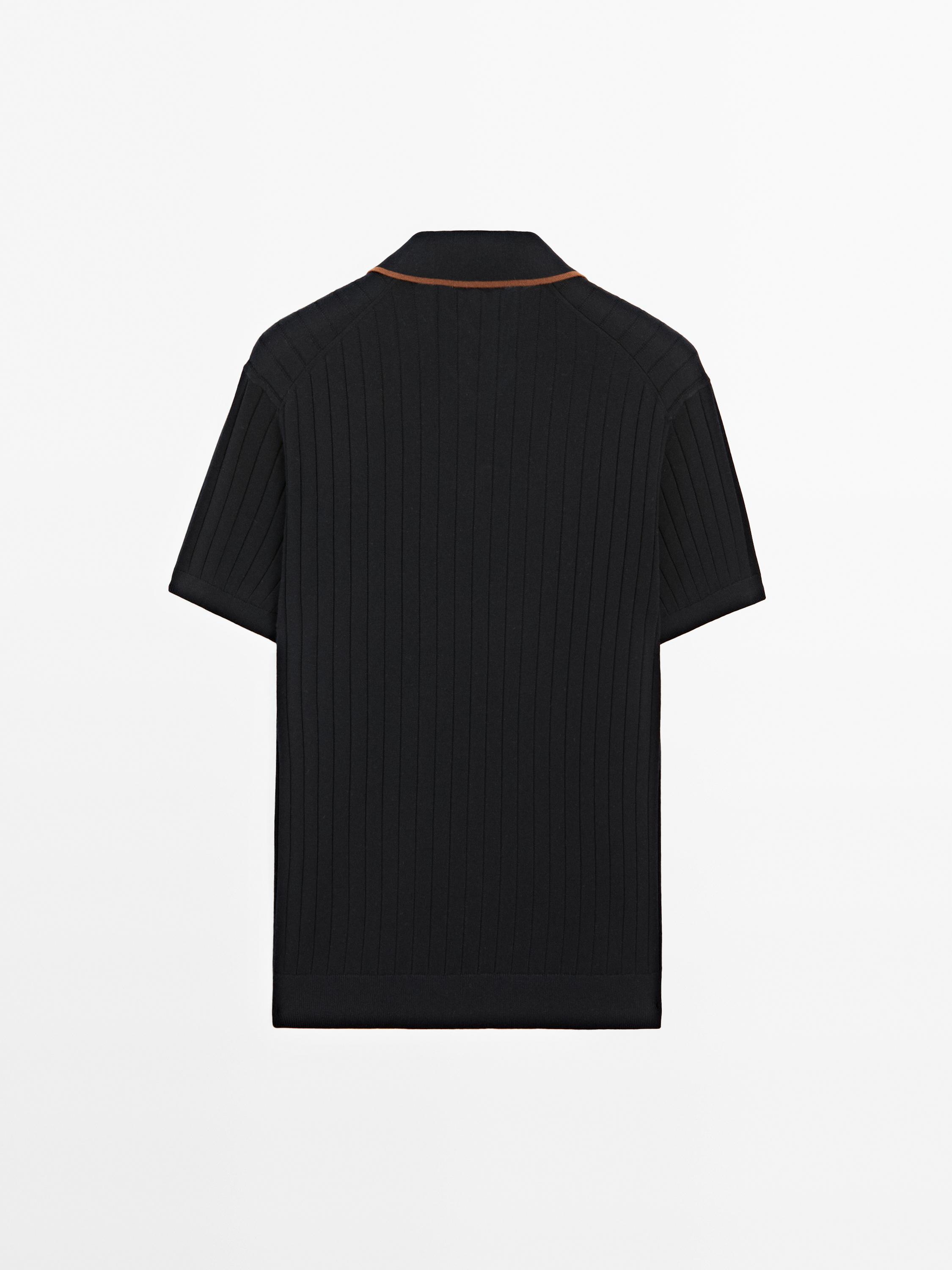 Ribbed knit polo shirt